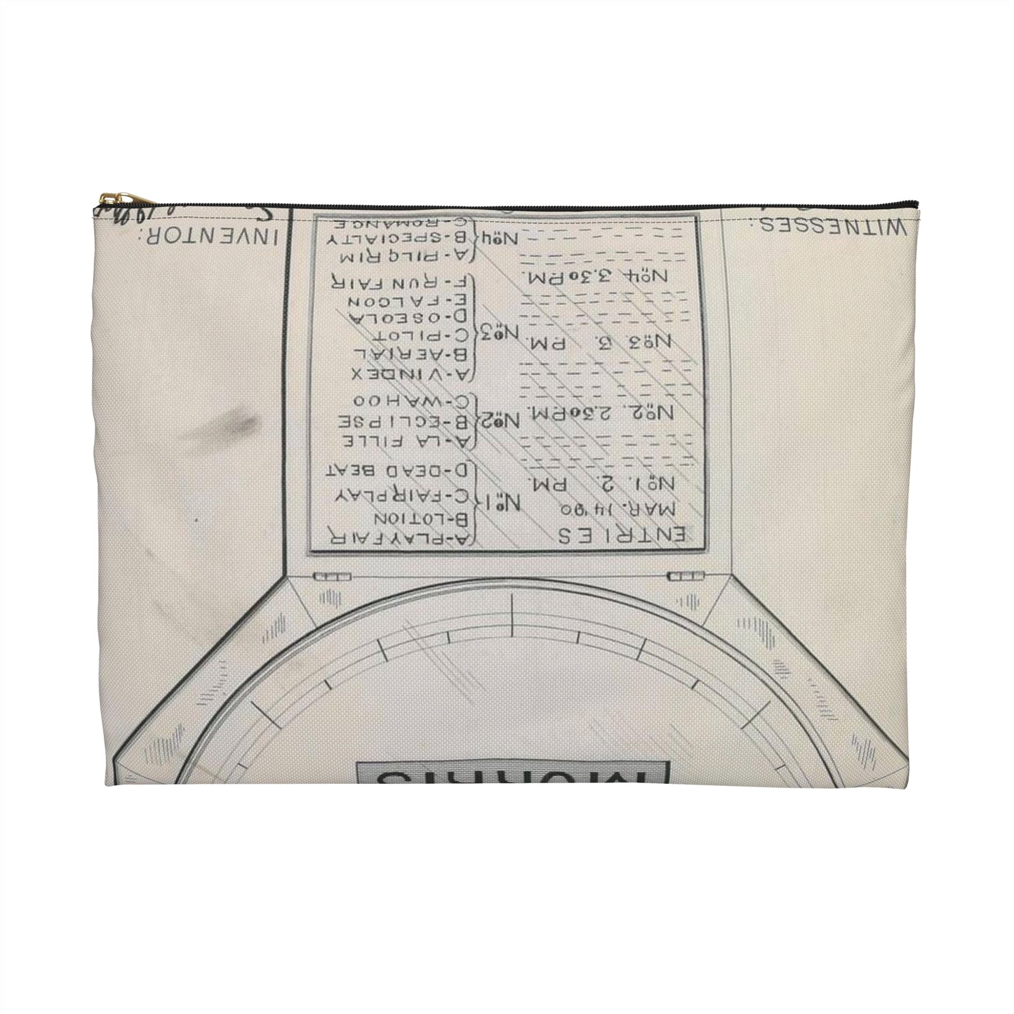 Patent drawing - for S. D. Mott's Racing Indicator Public domain image Large Organizer Pouch with Black Zipper