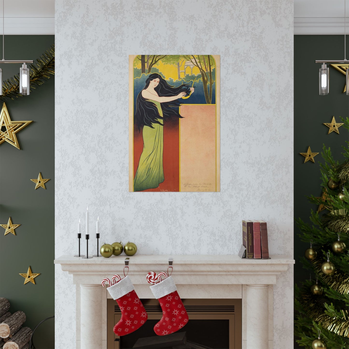 A painting of a woman with long black hair. Vintage art deco, beauty fashion. High Quality Matte Wall Art Poster for Home, Office, Classroom