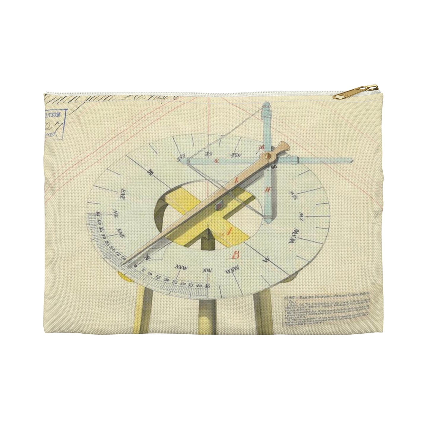 Patent drawing - Drawing of Marine Compasses Public domain image Large Organizer Pouch with Black Zipper