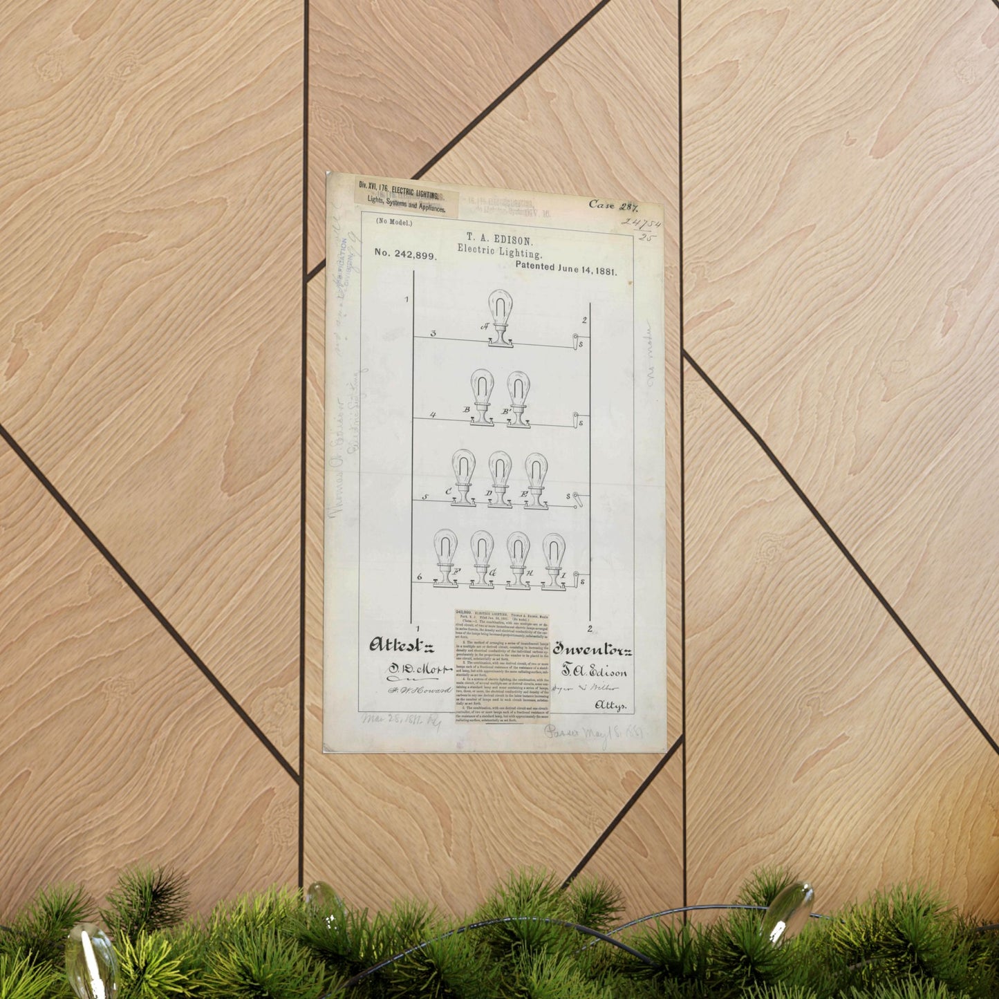 Patent drawing - for T. A. Edison's Electric Lighting Public domain image High Quality Matte Wall Art Poster for Home, Office, Classroom