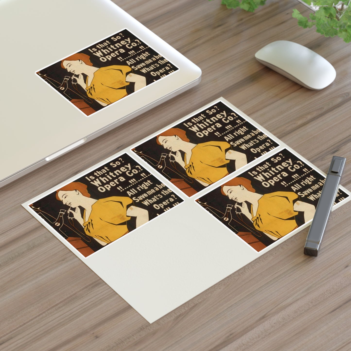 Hello! Hello! Is that so? Whitney Opera Co.? All right save me a box. What's the opera? A Normandy wedding. That's funny! Be sure and save the box Laminated UV Protective Vinyl Stickers