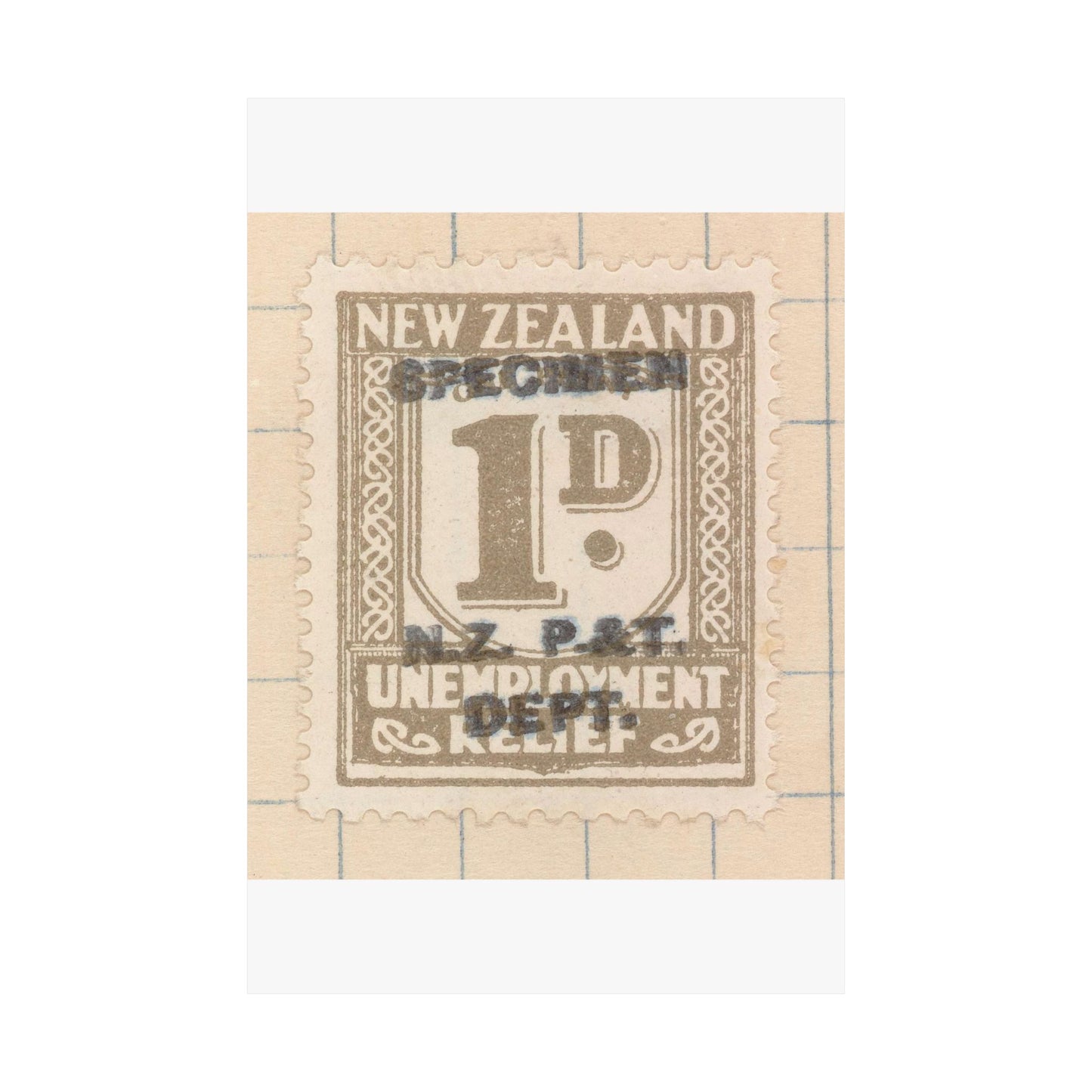 One penny Unemployment Relief stamp overprinted 'Specimen' High Quality Matte Wall Art Poster for Home, Office, Classroom