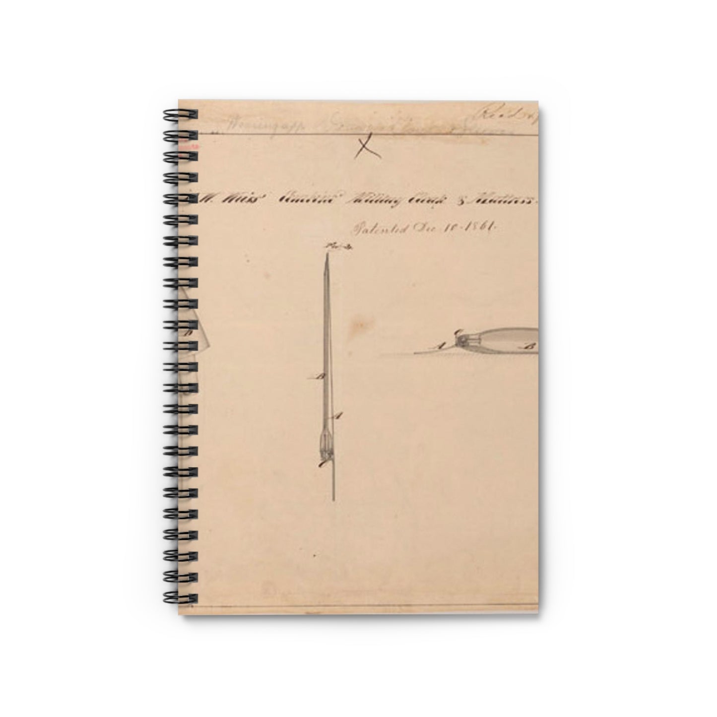 Patent drawing - Drawing of Combined Military Cloak and Mattress Public domain image Spiral Bound Ruled Notebook with Printed Cover