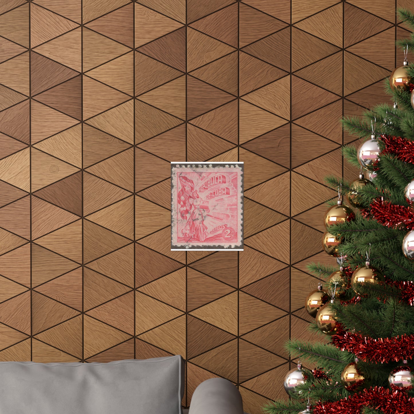 Frimärke ur Gösta Bodmans filatelistiska motivsamling, påbörjad 1950.Frimärke från Cuba, 1948. Motiv av kvinnosymbol för friheten med cigrarrlåda och flagga. High Quality Matte Wall Art Poster for Home, Office, Classroom