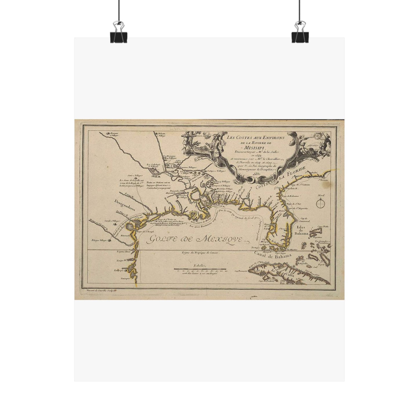 De Fer Les costes aux environs de la riviere de Misisipi 1701 UTA High Quality Matte Wall Art Poster for Home, Office, Classroom