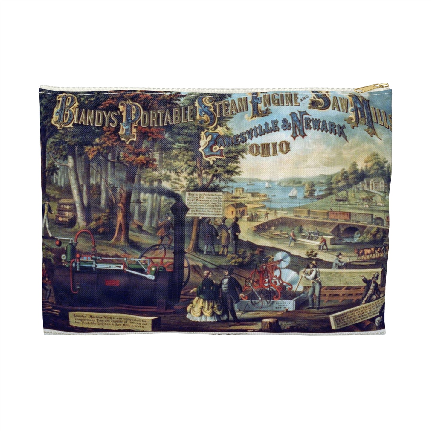 Blandy's portable steam engine and saw mills, Zanesville & Newark Ohio Large Organizer Pouch with Black Zipper