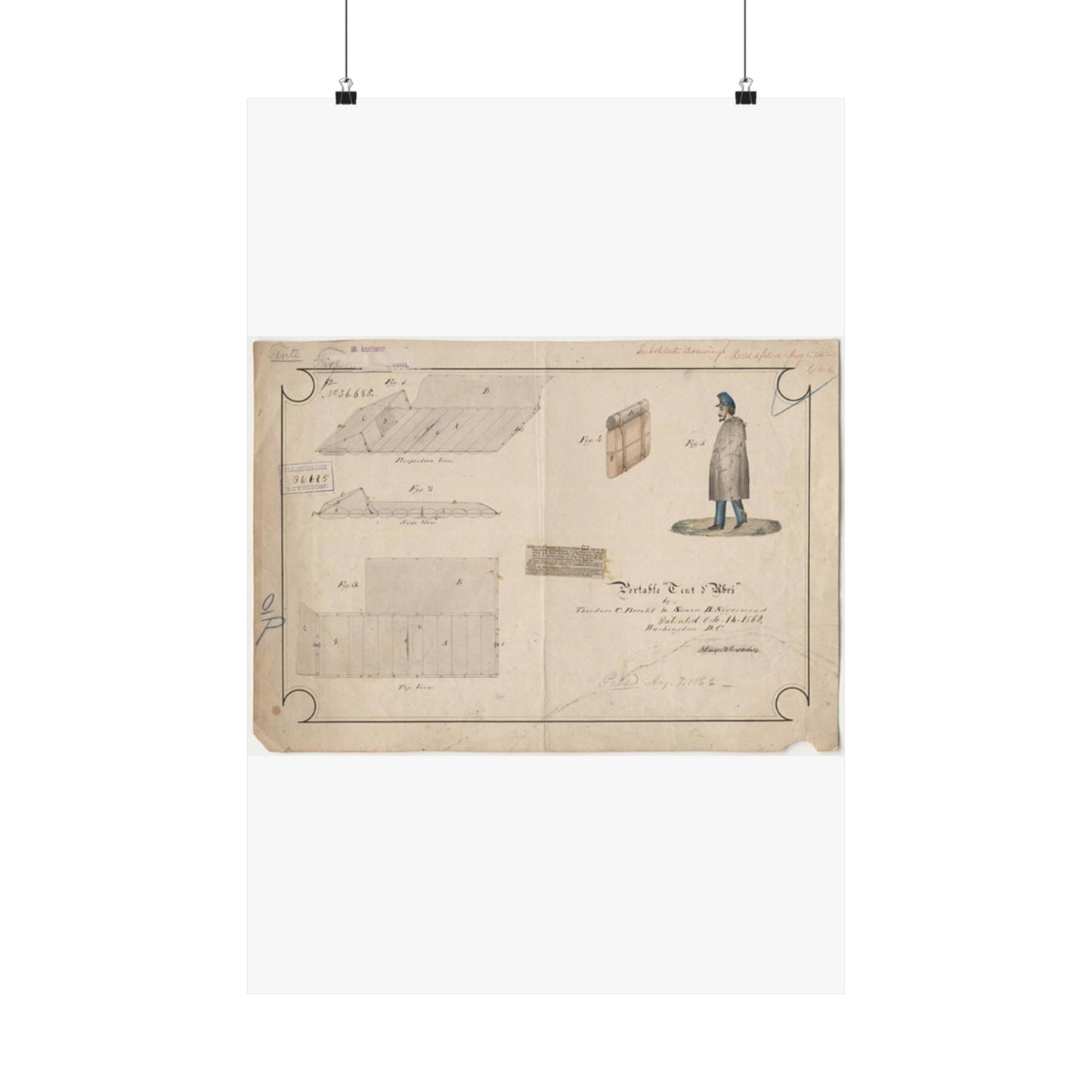 Patent drawing - Drawing of Portable Tent and Abri Public domain image High Quality Matte Wall Art Poster for Home, Office, Classroom