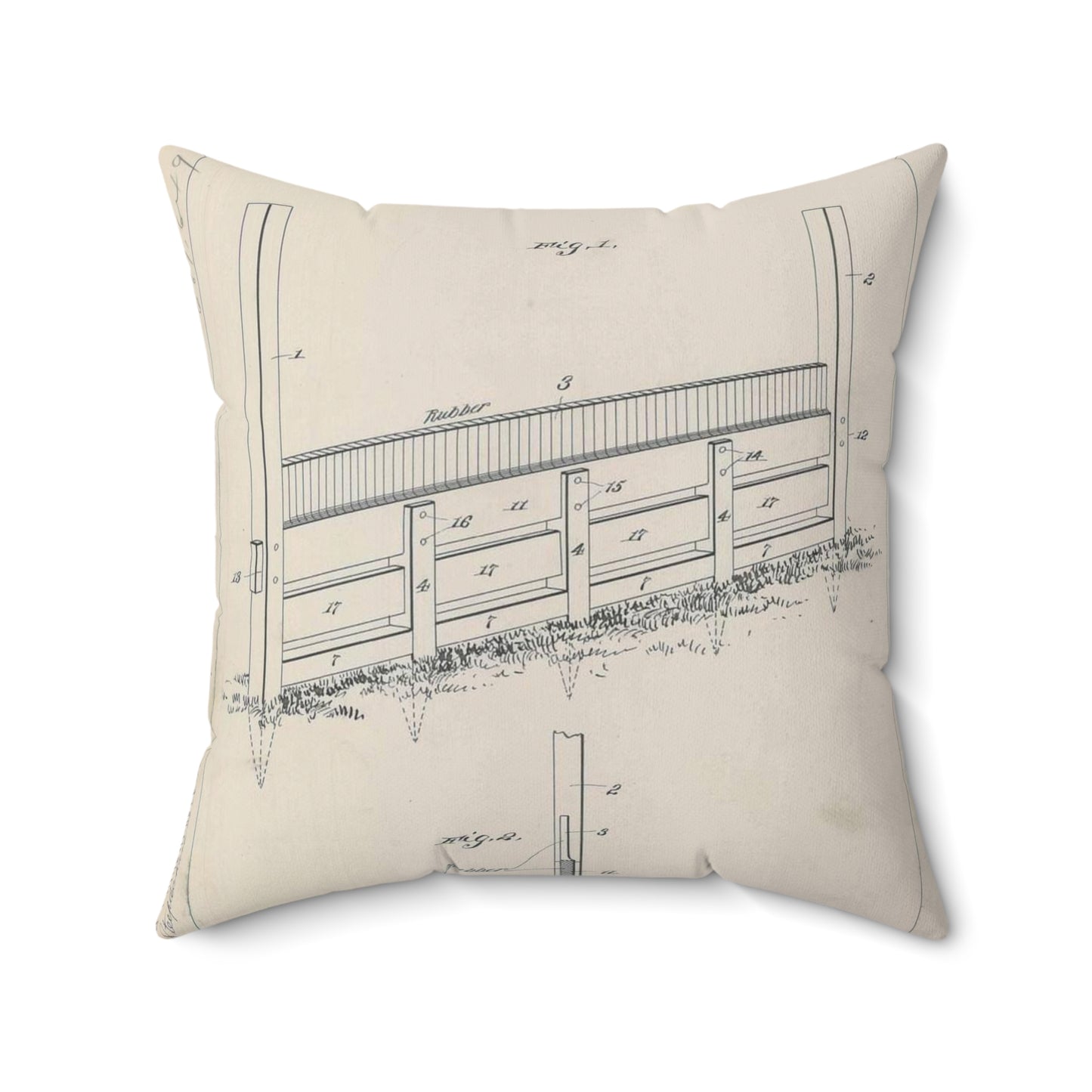 Patent Drawing of Engine - for A. Pascocello' Steeplechase or Hurdle Fence Public domain image Decorative Accent Square Pillow