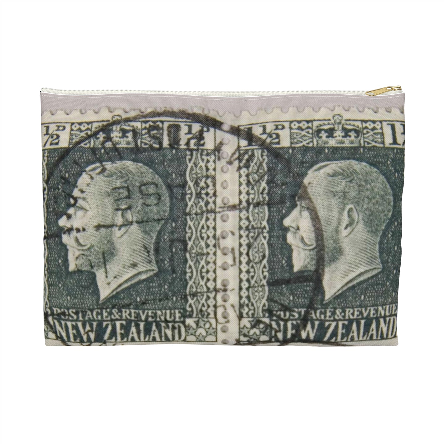Block of one and a half penny 'King George V' definitive stamps in grey slate Large Organizer Pouch with Black Zipper