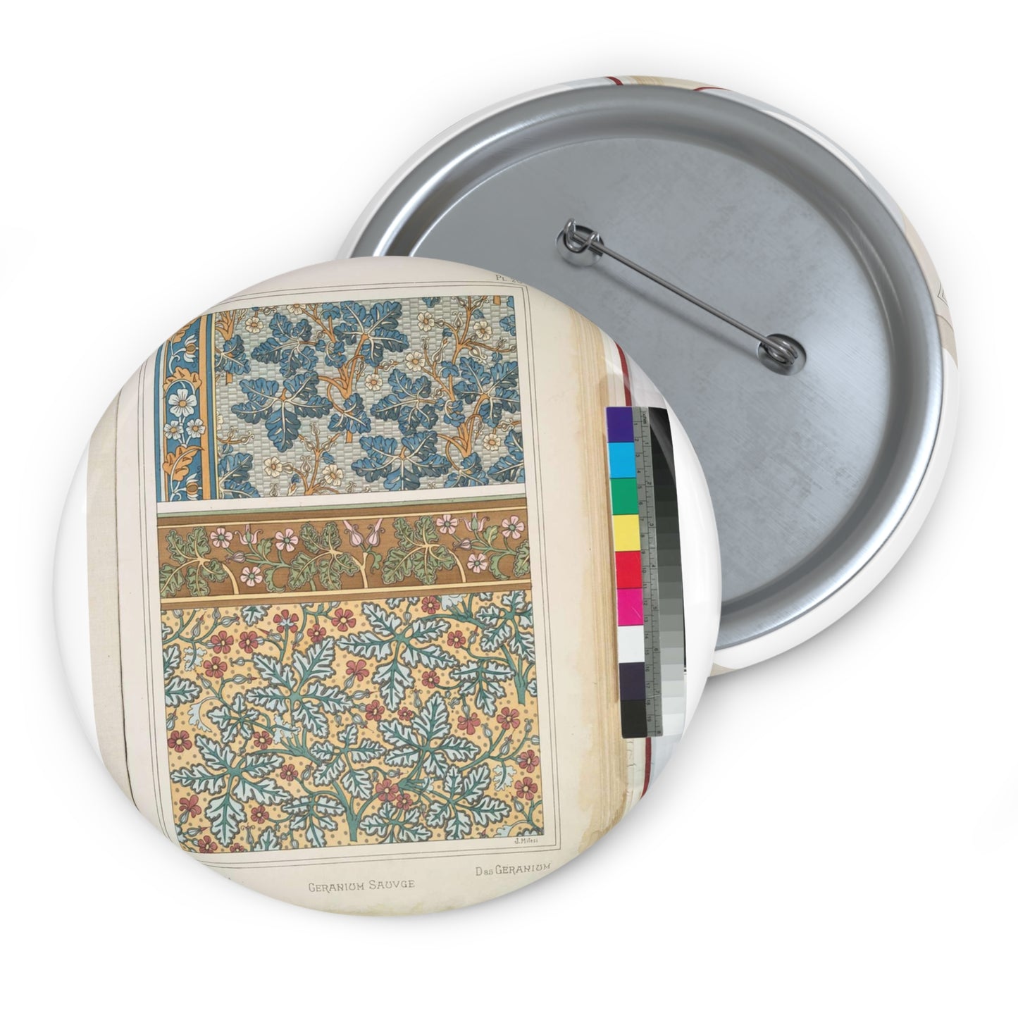 Eugene Grasset - Geranium sauvage, Art Nouveau Poster Pin Buttons with Crisp Design