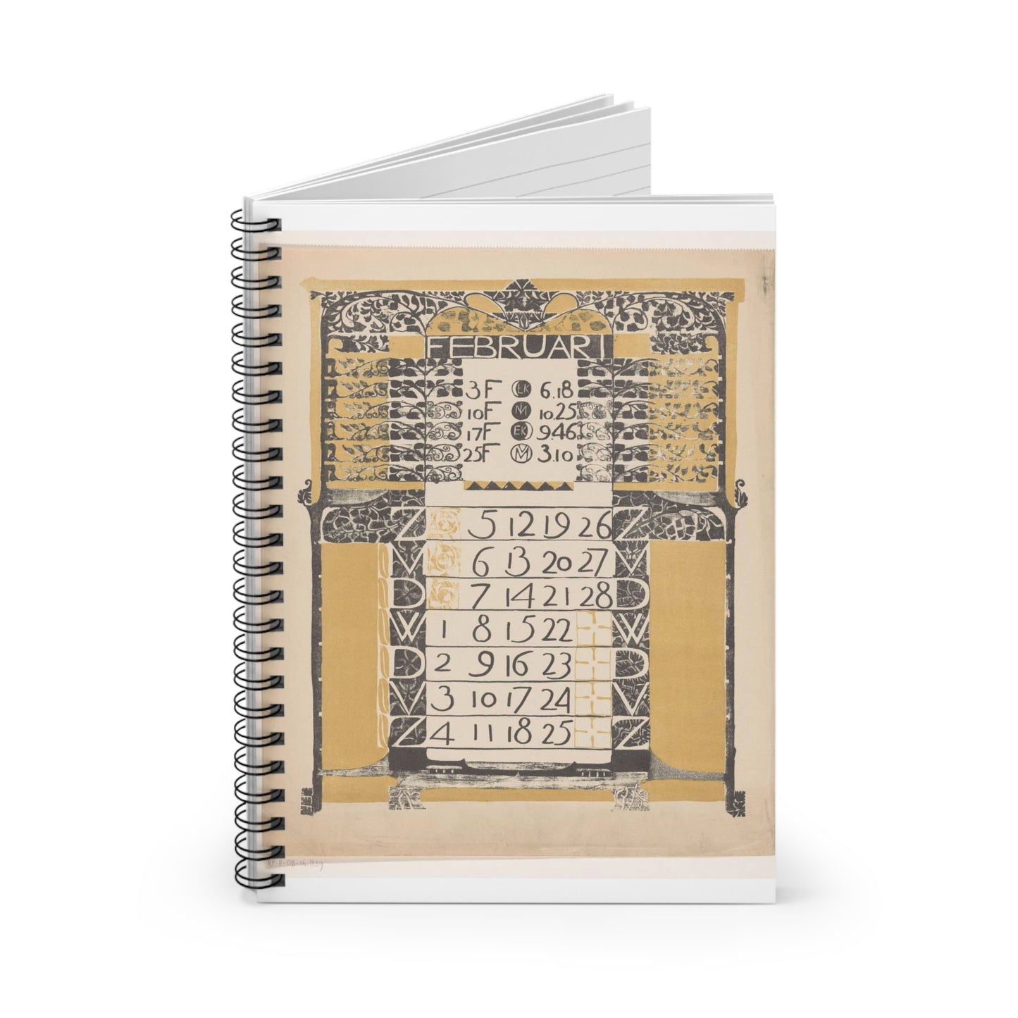 Gerrit Willem Dijsselhof - Kalenderblad februari 1899, RP-P-OB-16.839 Spiral Bound Ruled Notebook with Printed Cover