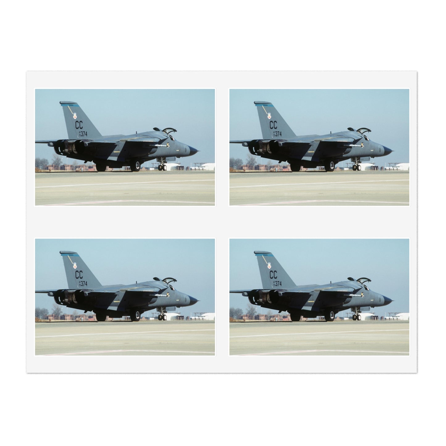 An F-111 from the 523rd Fighter Squadron, 27th Fighter Wing, Cannon Air Force Base, New Mexico taxis out to the runway Laminated UV Protective Vinyl Stickers