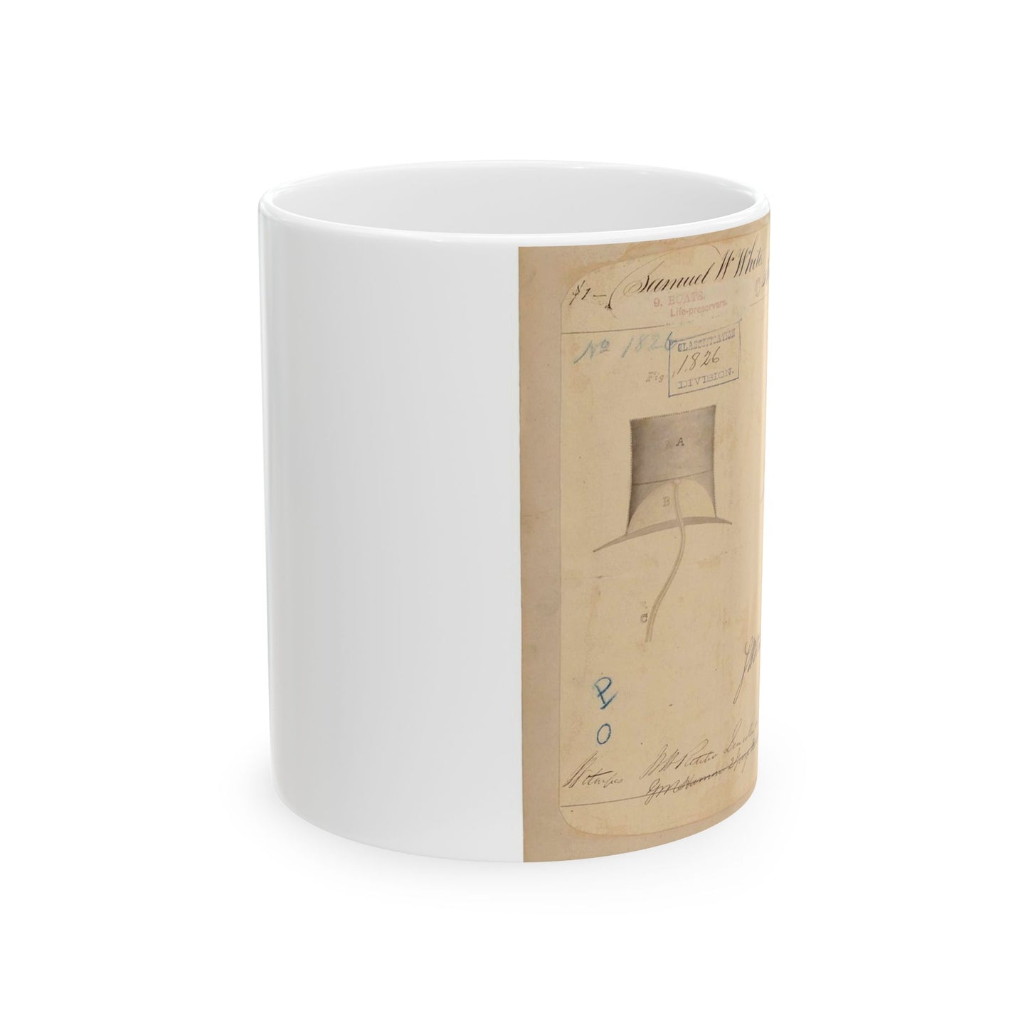 Patent drawing - Drawing of Hat to Prevent Drowning Public domain image Beautiful Novelty Ceramic Coffee Mug 11oz
