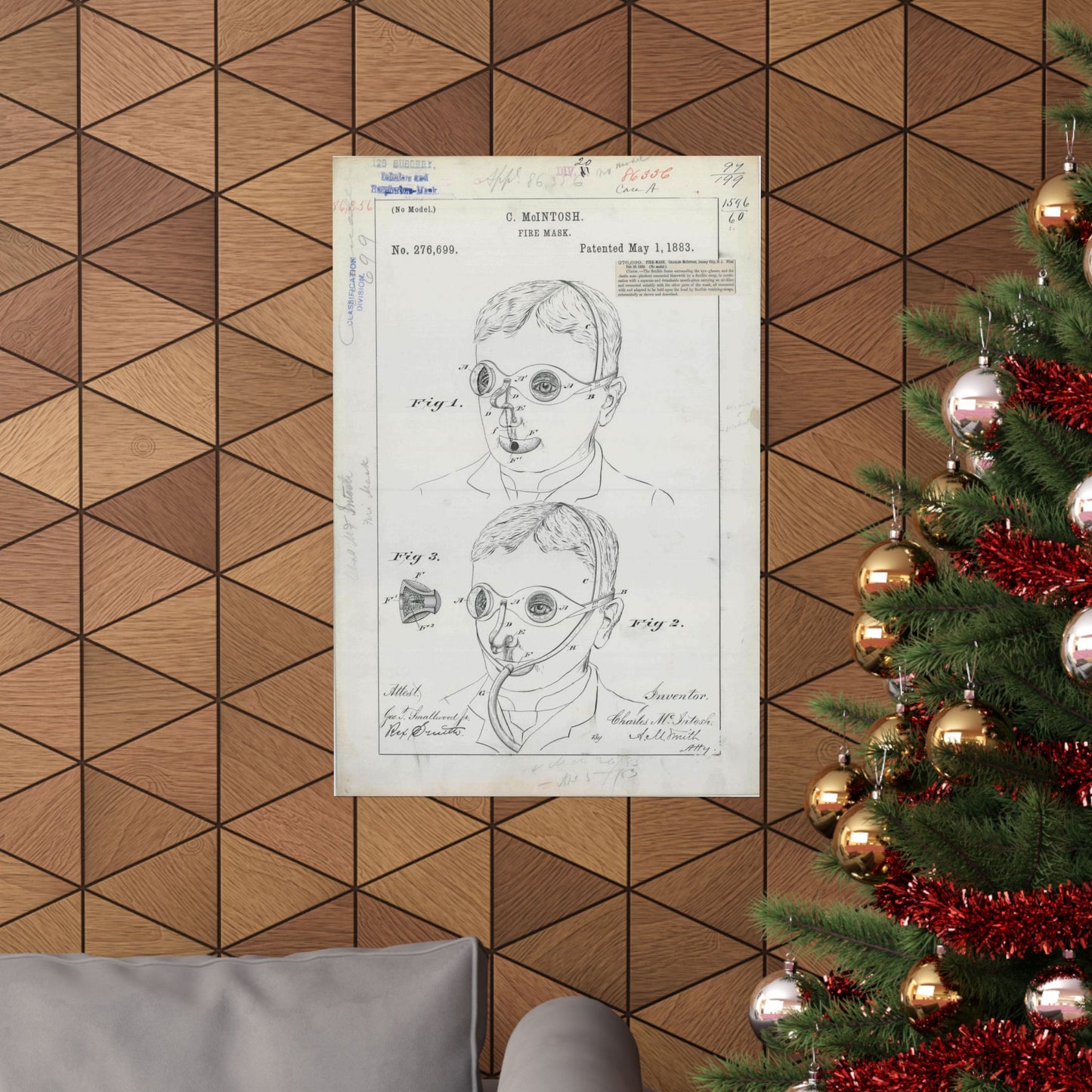 Patent drawing - for C. McIntosh's Fire Mask Public domain image High Quality Matte Wall Art Poster for Home, Office, Classroom