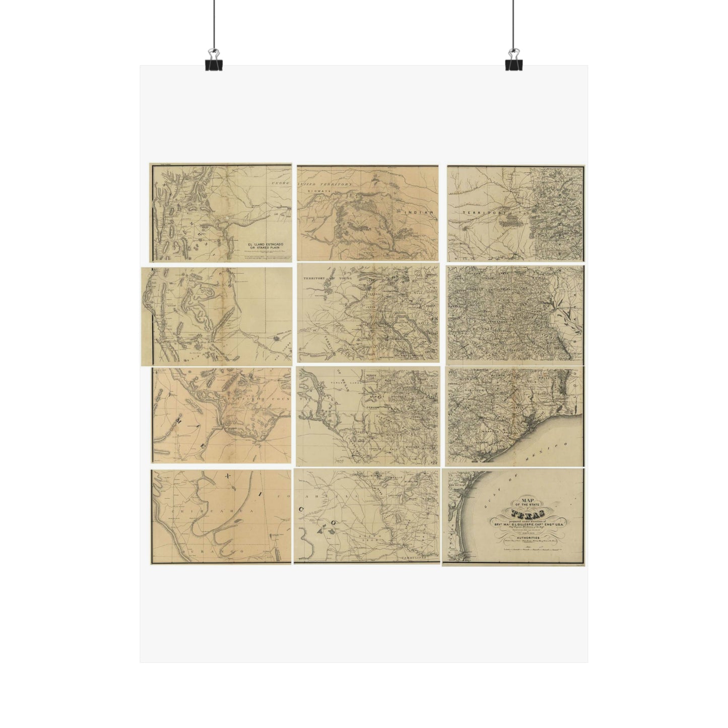 Map of the state of Texas / - Public domain old map High Quality Matte Wall Art Poster for Home, Office, Classroom