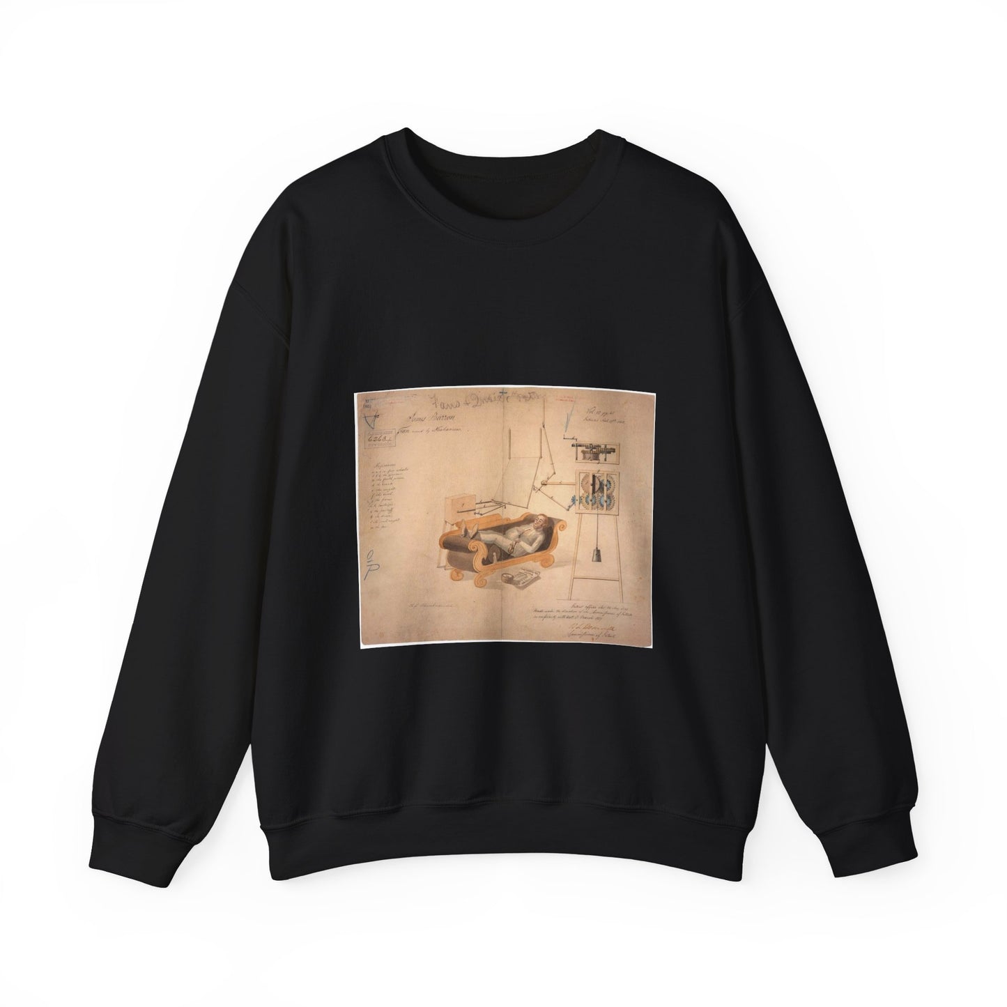 Patent drawing - Drawing of Fan Moved by Mechanism Public domain image Black Heavy Blend Adult Crew Neck SweatShirt