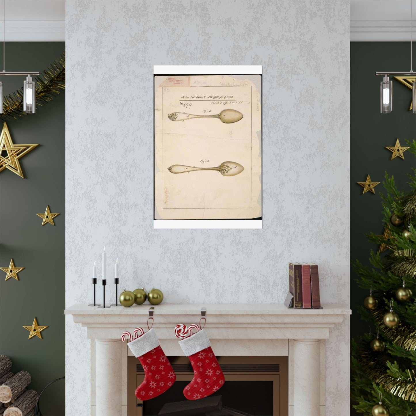 Patent drawing - Drawing of Design for Spoons Public domain image High Quality Matte Wall Art Poster for Home, Office, Classroom