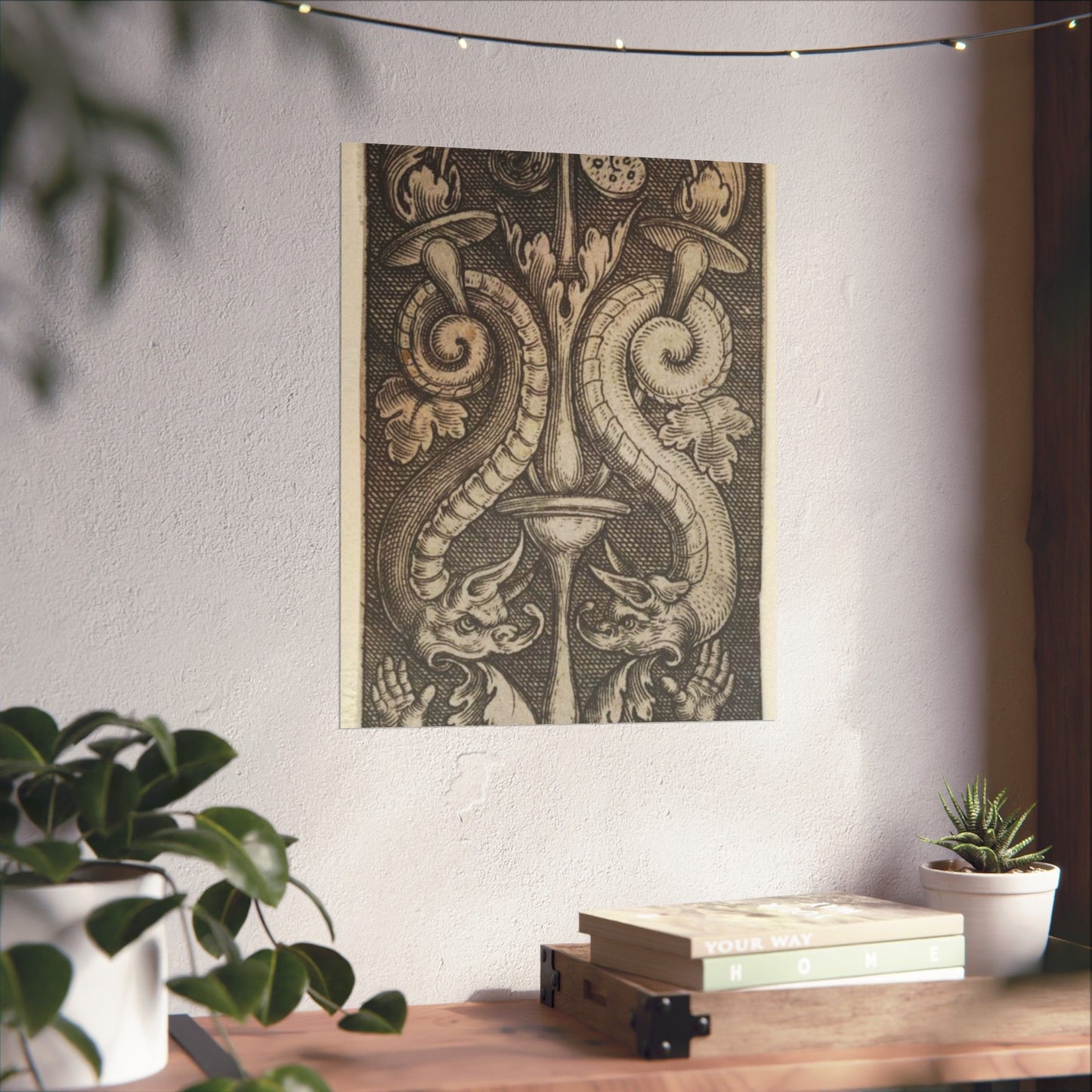 Vertical Panel with a Candelabrum Stemming from a Leaf-Faced Grostesque at Bottom High Quality Matte Wall Art Poster for Home, Office, Classroom