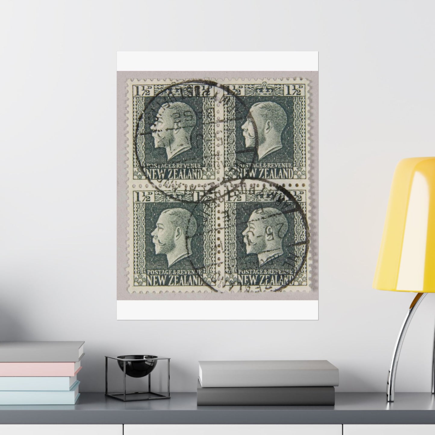 Block of one and a half penny 'King George V' definitive stamps in grey slate High Quality Matte Wall Art Poster for Home, Office, Classroom