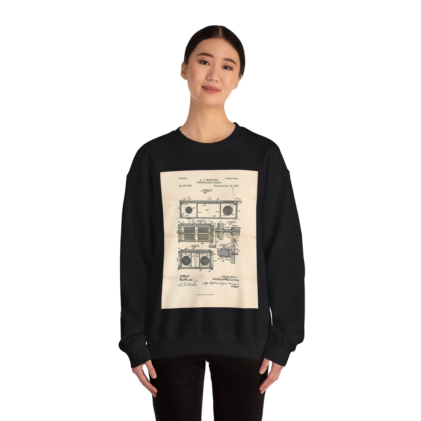 Patent Case File No. 577,369, Stenographer's Cabinet, Inventor- Arthur F. McIntire - DPLA - 2e93a65db0801a68cfced8a4f92d4df6 (page 39) Black Heavy Blend Adult Crew Neck SweatShirt