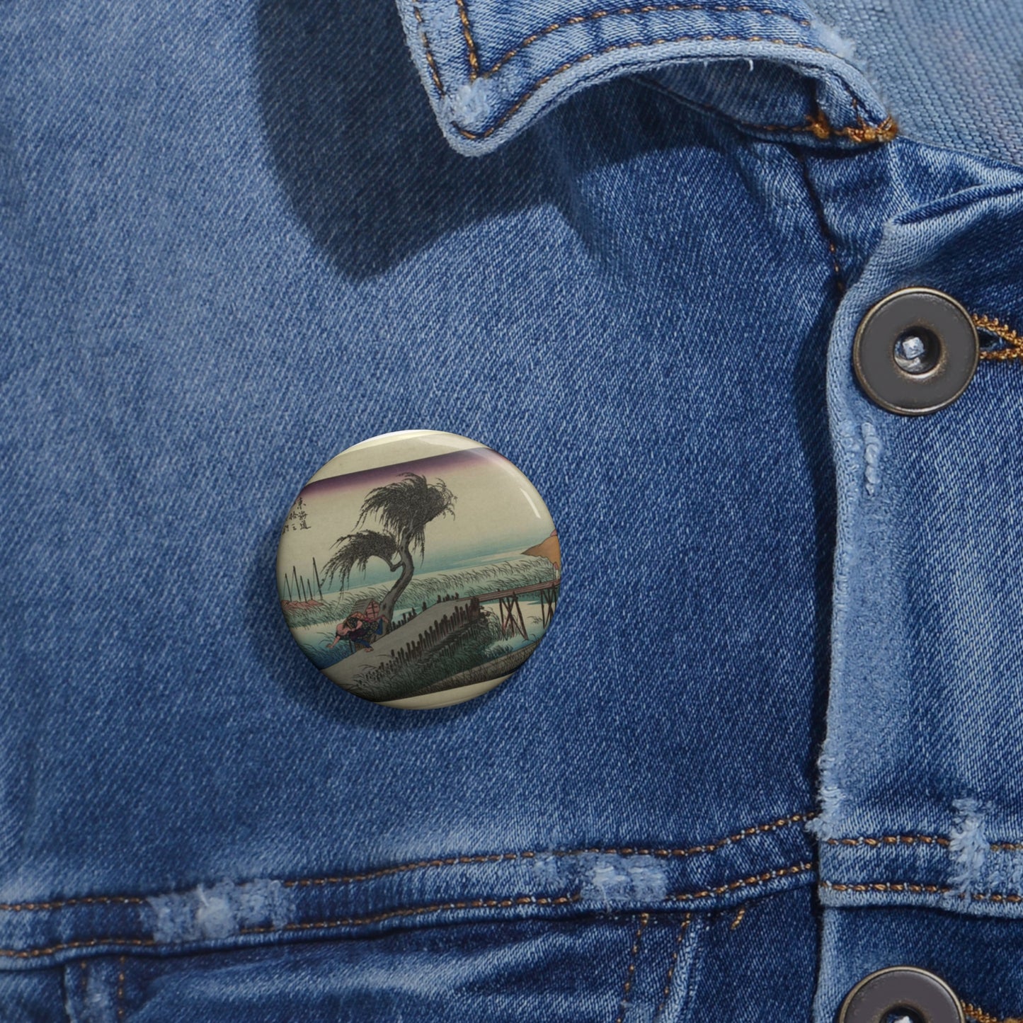 Utagawa Hiroshige - Yokkaichi, Ando Hiroshige - Ukiyo e print Pin Buttons with Crisp Design