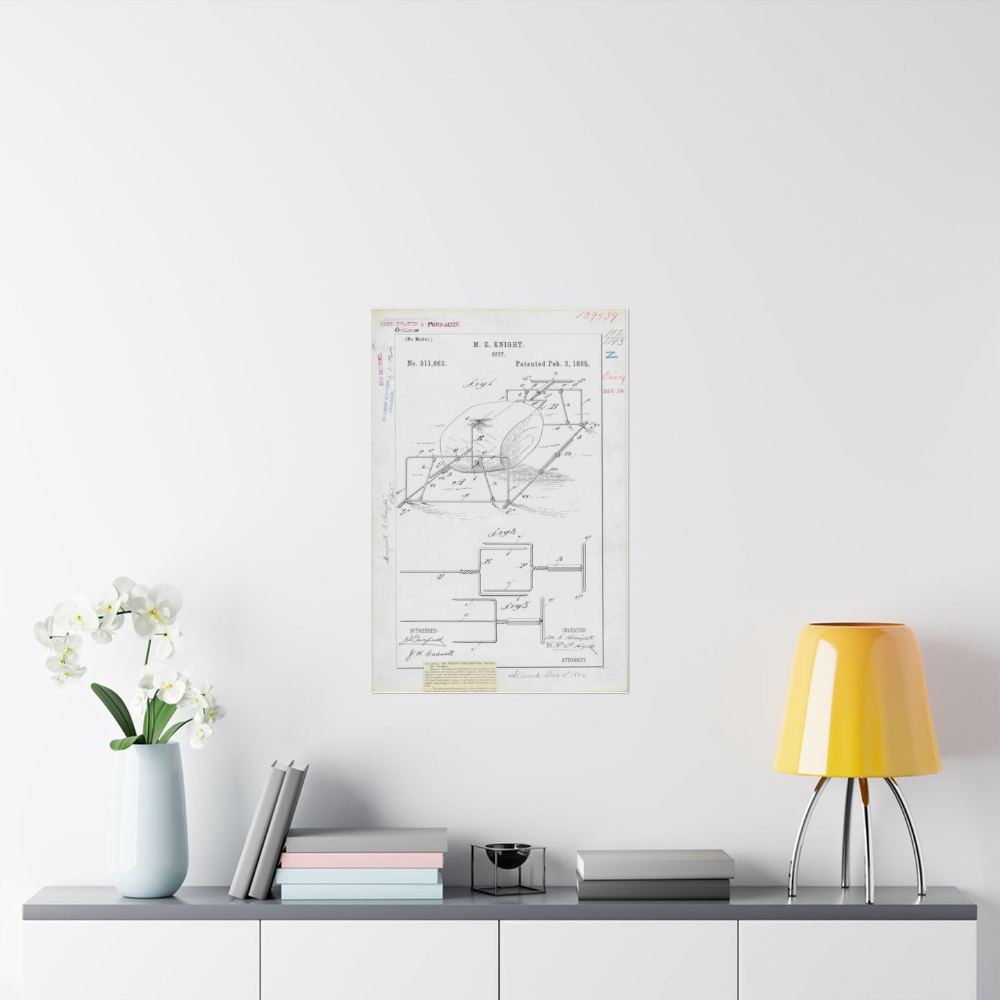 Patent drawing - for M. E. Knight's Spit Public domain image High Quality Matte Wall Art Poster for Home, Office, Classroom