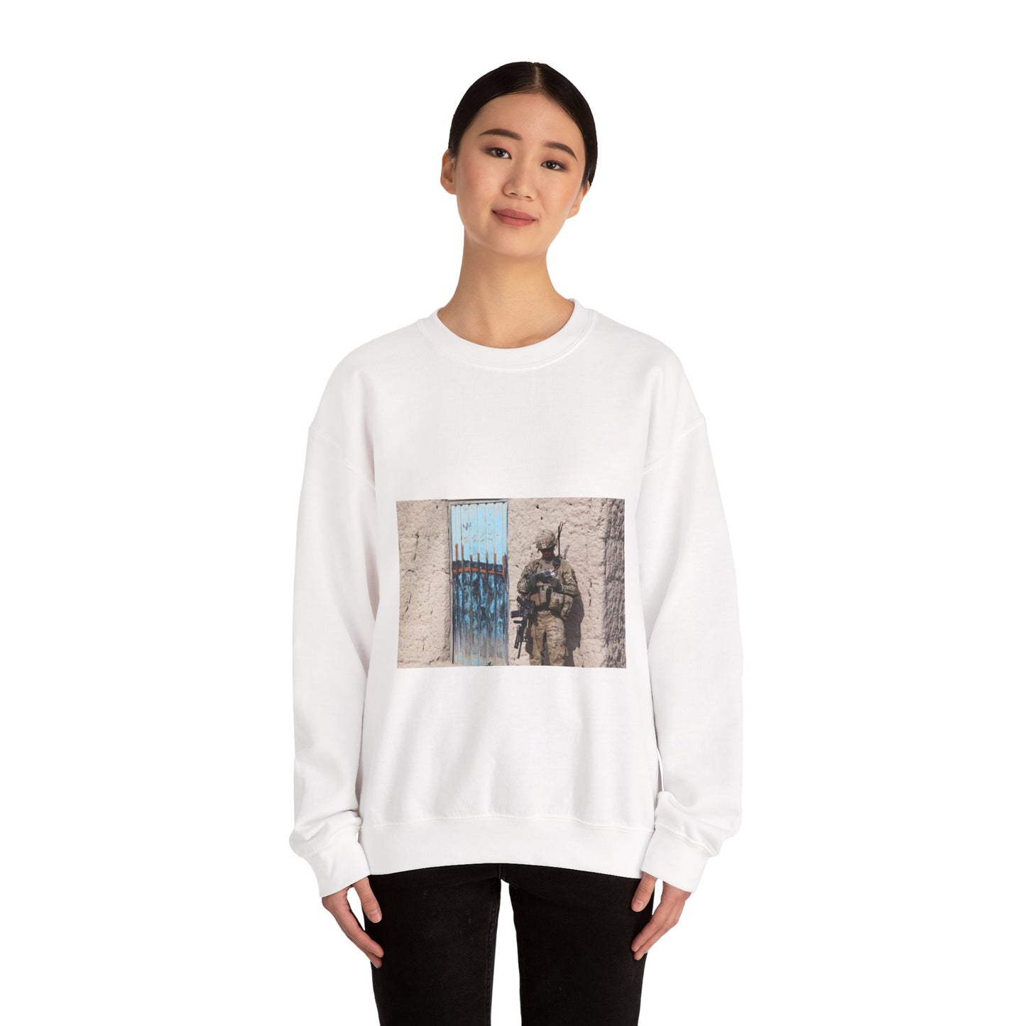 U.S. Army Sgt. Keith Keller, a combat engineer assigned White Heavy Blend Adult Crew Neck SweatShirt