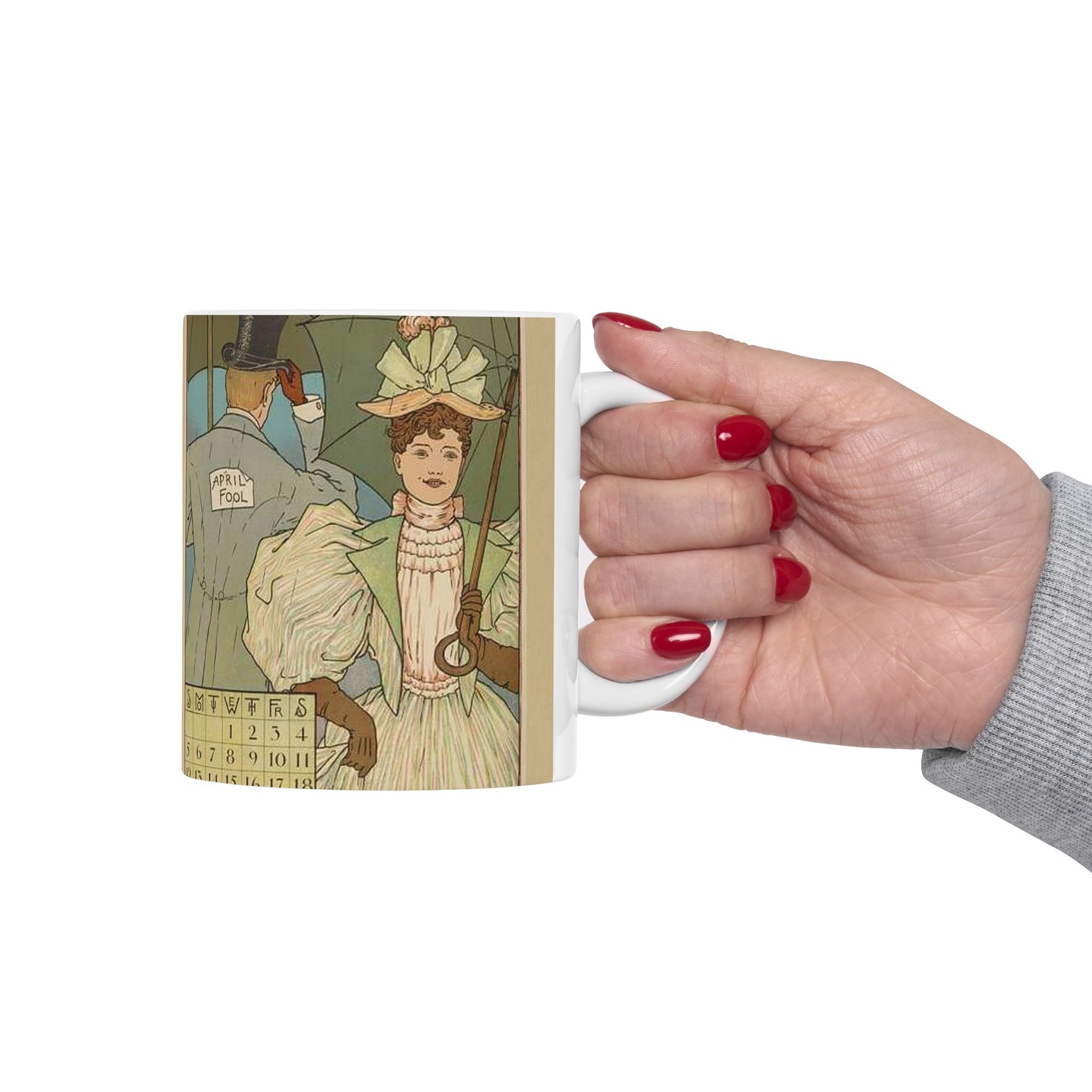 April, Art Nouveau Poster - Art nouveau public domain poster Beautiful Novelty Ceramic Coffee Mug 11oz