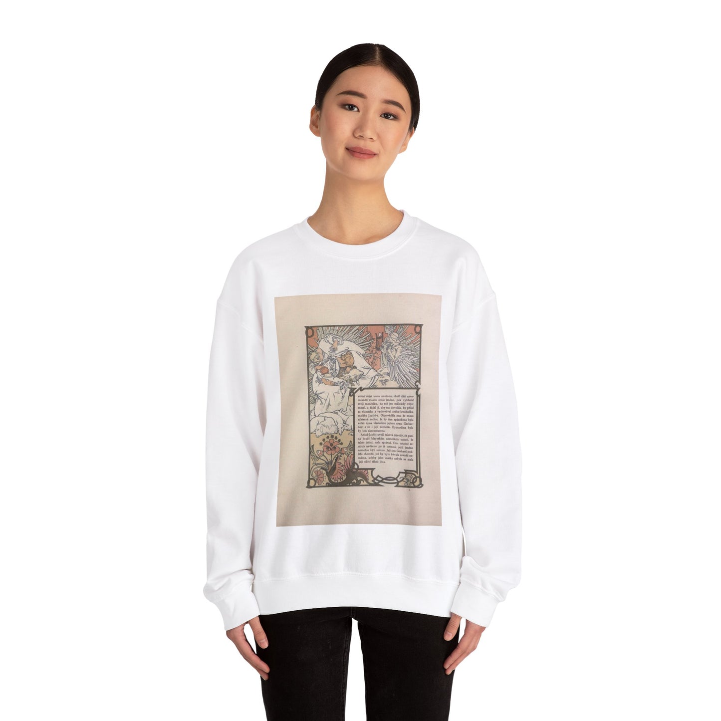 Alphonse Mucha - Ilsea, princezna tripolisska - illustration 01 - Alfons Mucha White Heavy Blend Adult Crew Neck SweatShirt