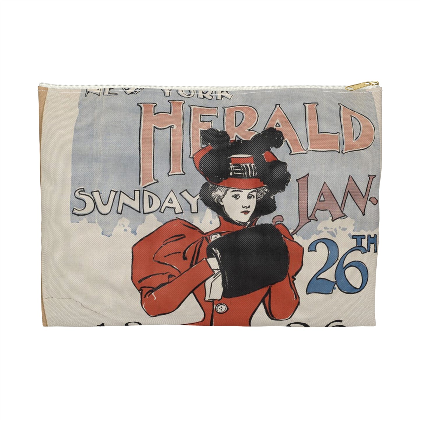 New York herald, Sunday Jan. 26th, 1896 Large Organizer Pouch with Black Zipper