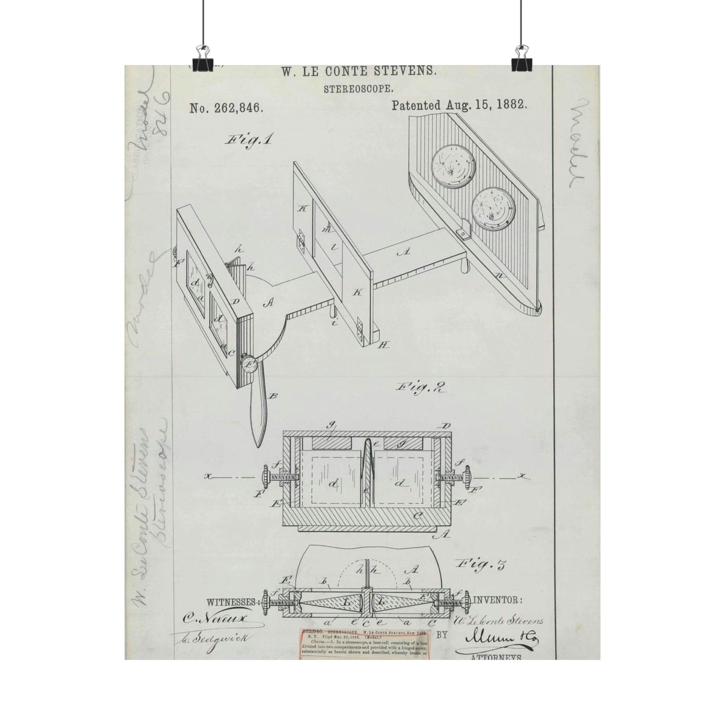Patent drawing - for W. Le Conte Stevens' Stereoscope Public domain image High Quality Matte Wall Art Poster for Home, Office, Classroom