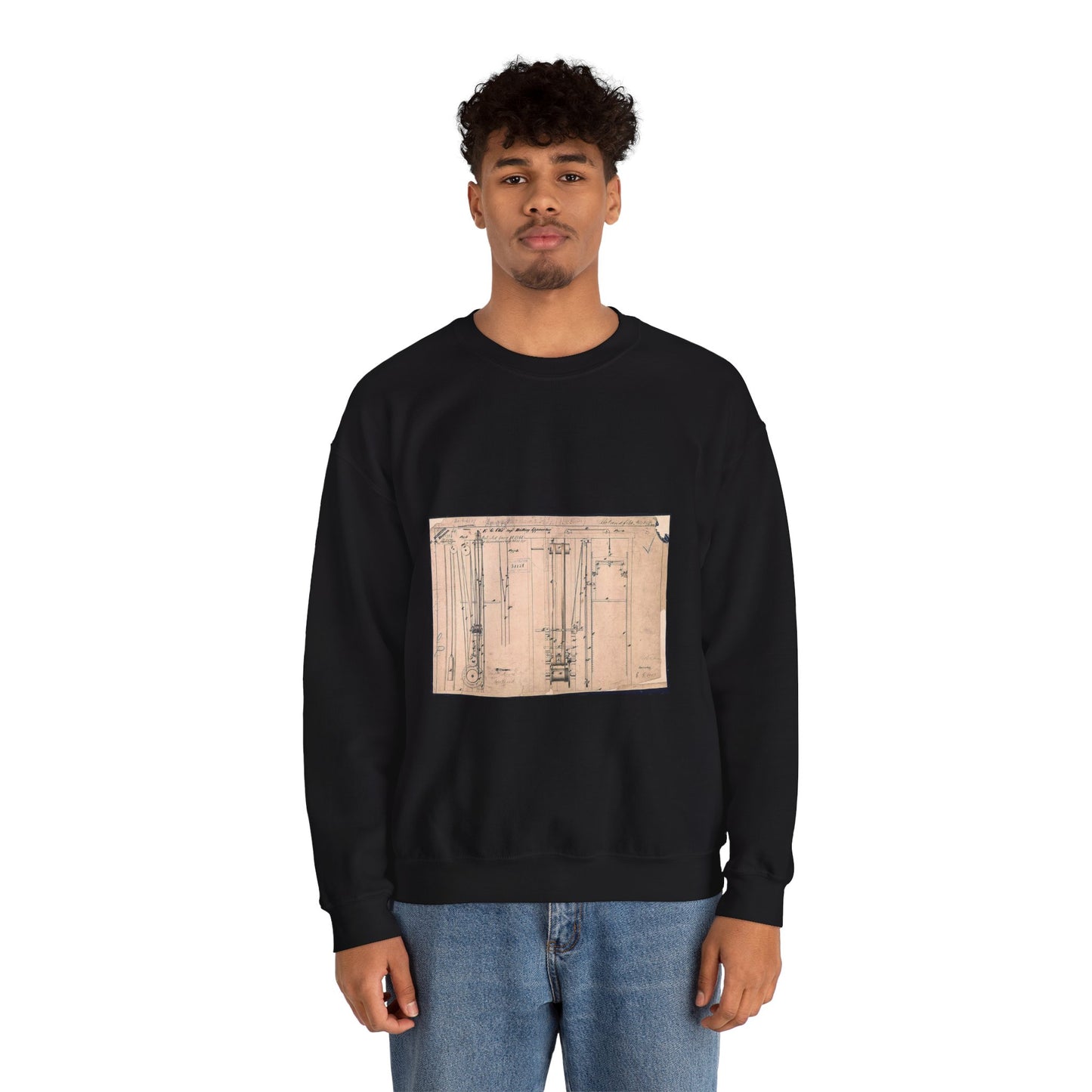 Patent drawing - Elisha Otis's Elevator Public domain image Black Heavy Blend Adult Crew Neck SweatShirt