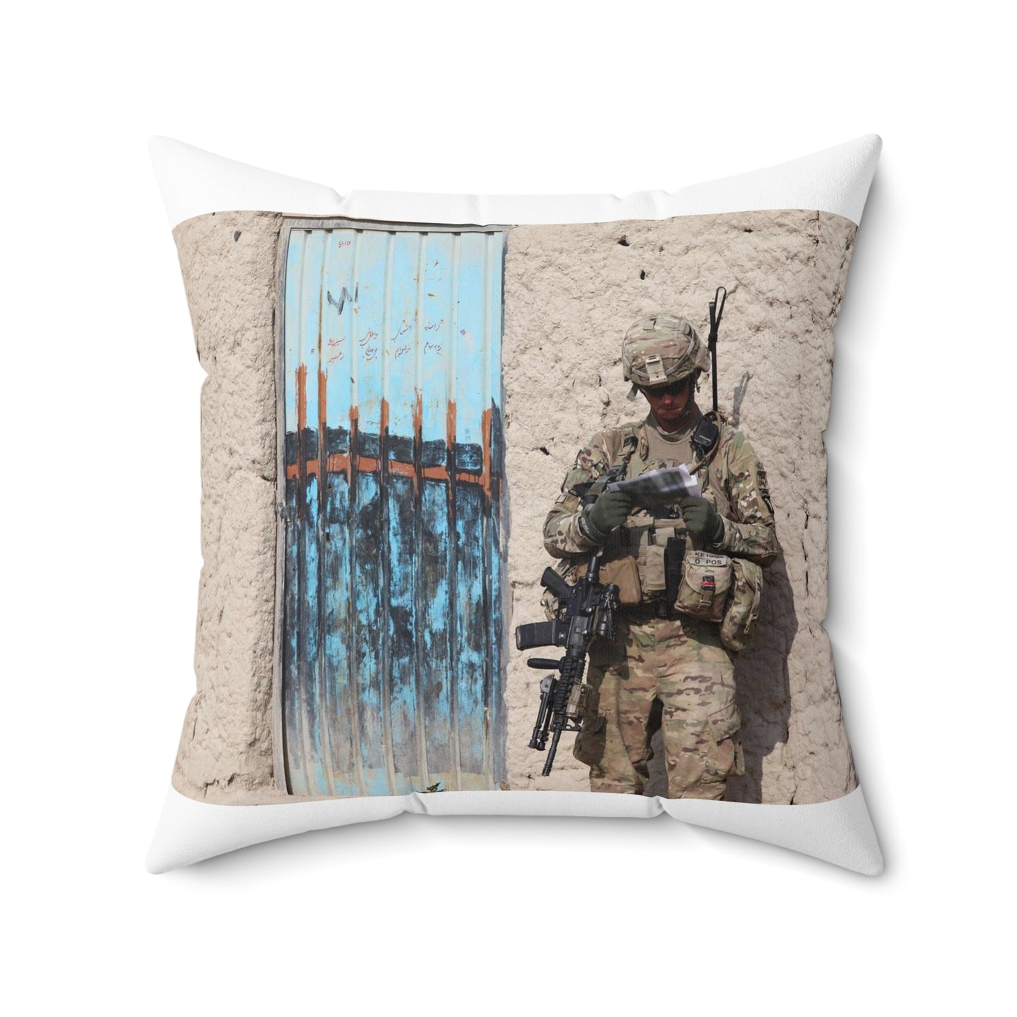 U.S. Army Sgt. Keith Keller, a combat engineer assigned Decorative Accent Square Pillow