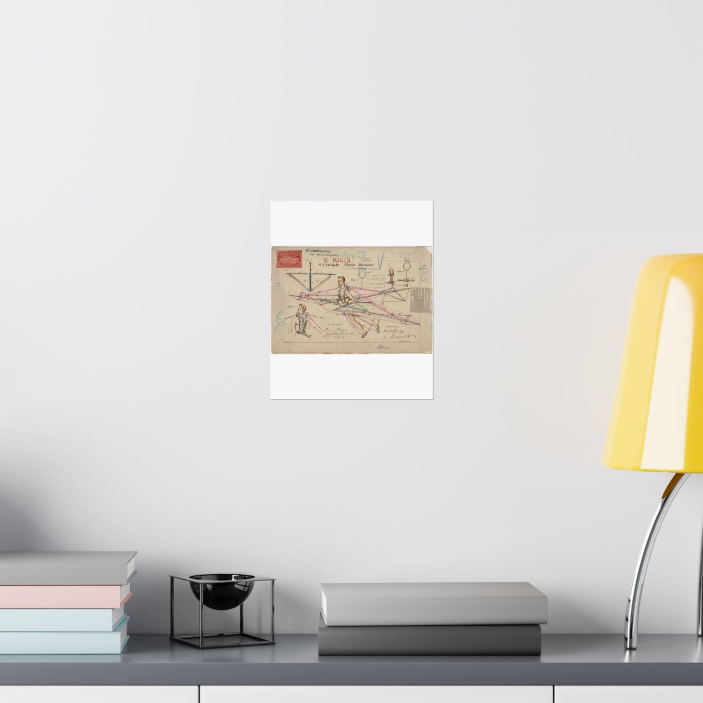 Patent drawing - for a Flying Machine Public domain image High Quality Matte Wall Art Poster for Home, Office, Classroom
