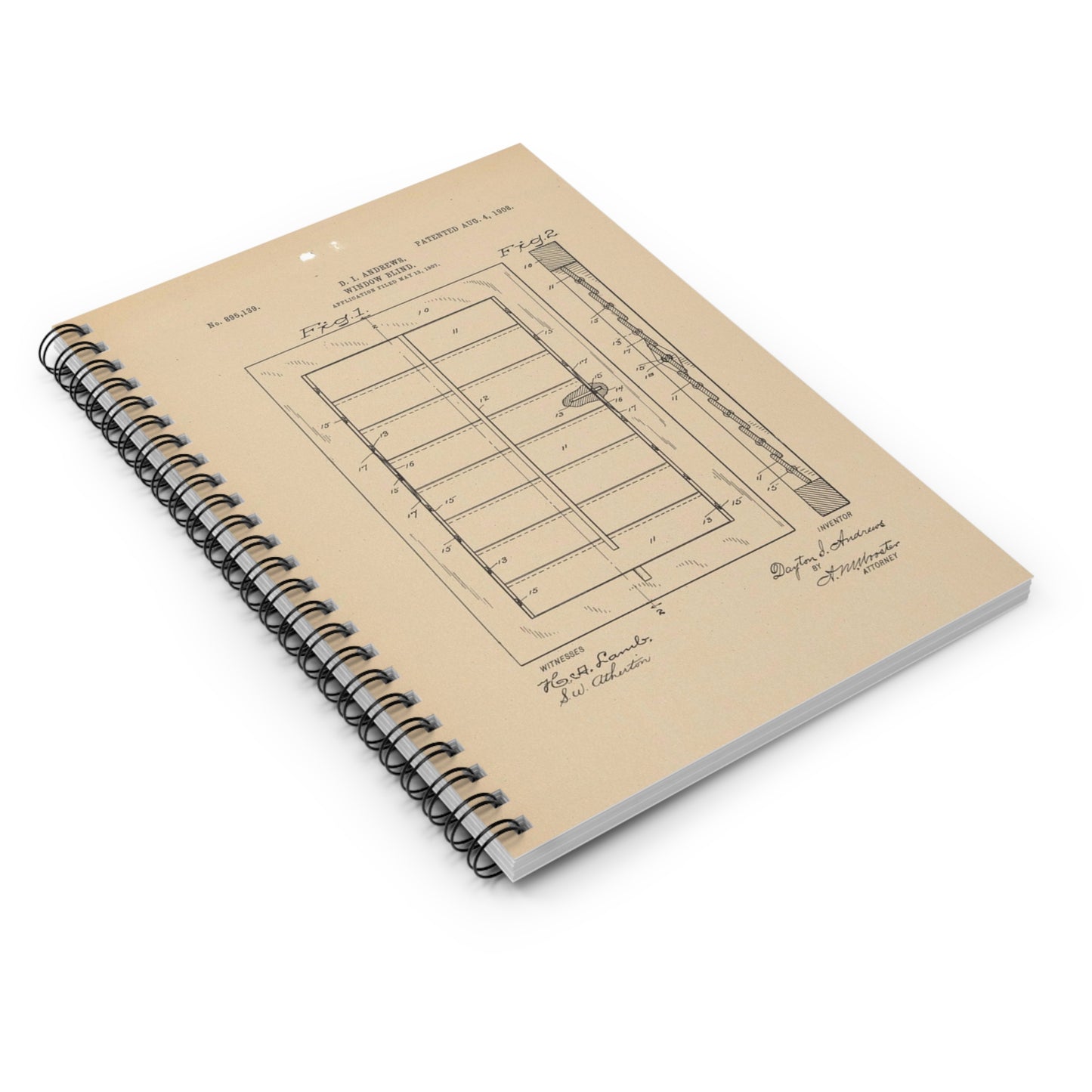 Patent Drawing of Engine - for a Window Blind Public domain image Spiral Bound Ruled Notebook with Printed Cover