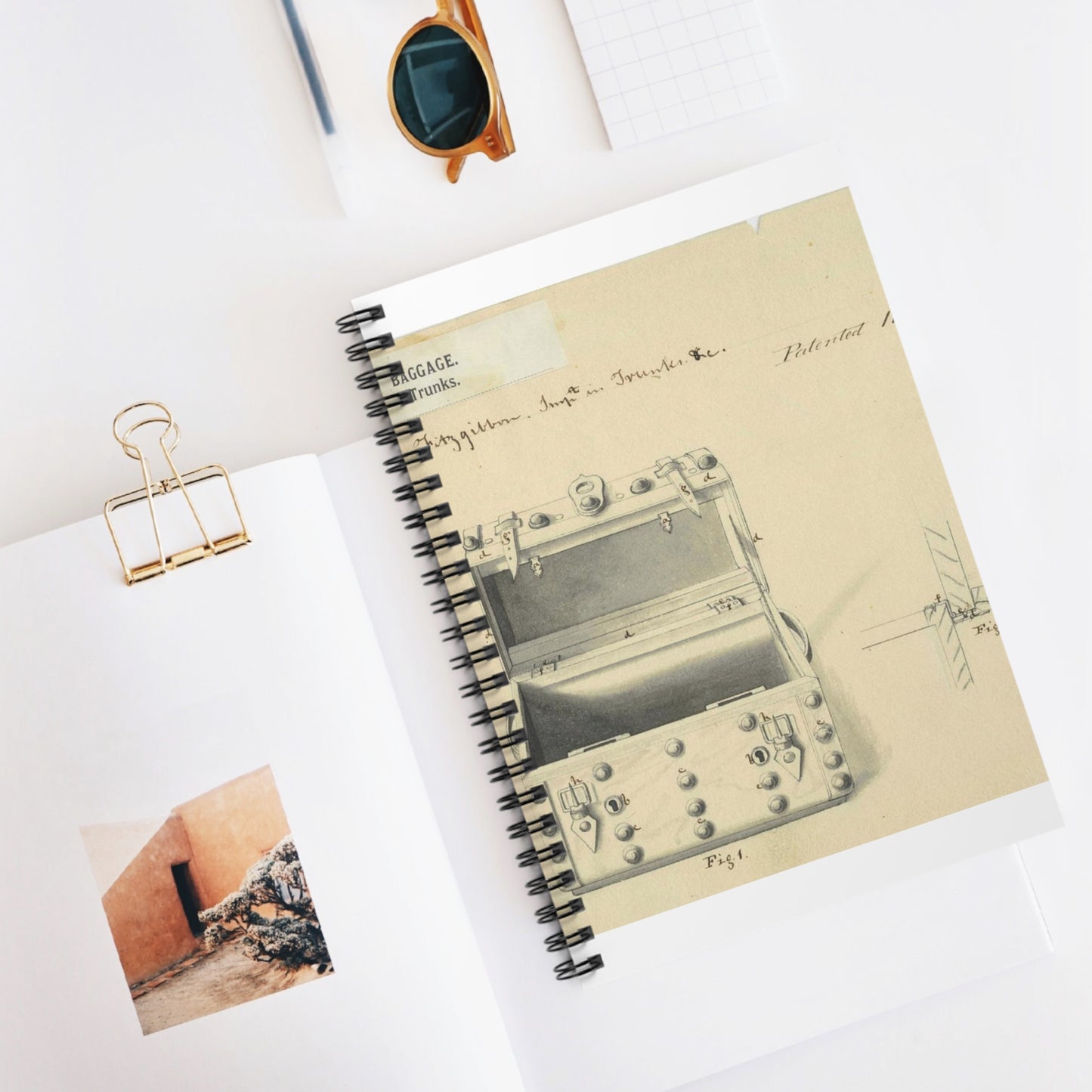 Patent drawing - Drawing of a Traveling Trunk Public domain image Spiral Bound Ruled Notebook with Printed Cover