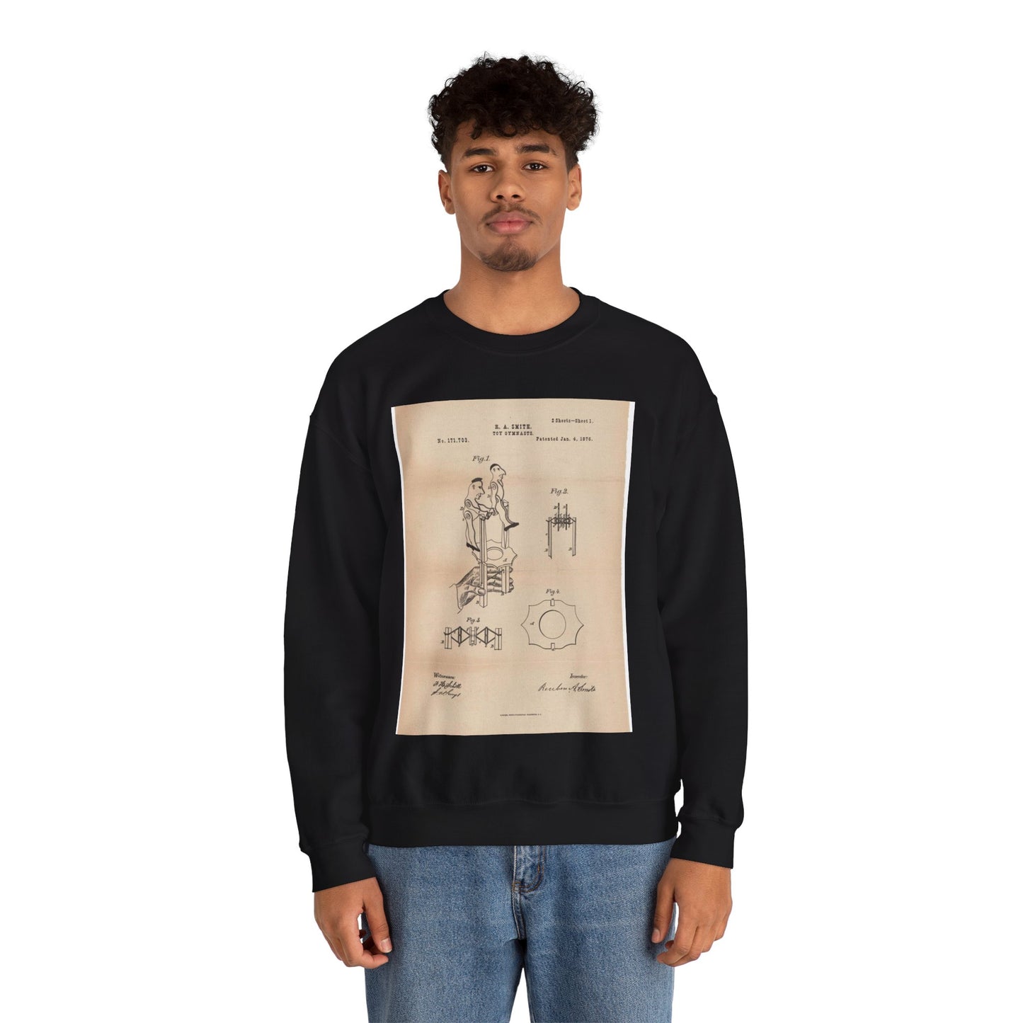 Patent drawing - for a Toy Gymnast Public domain image Black Heavy Blend Adult Crew Neck SweatShirt