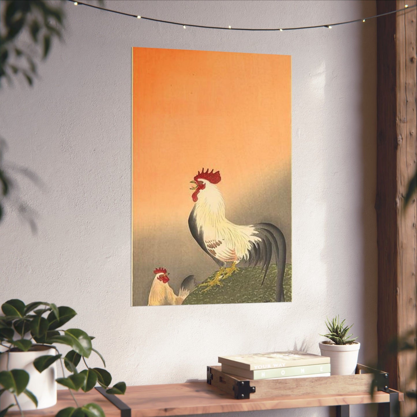 Koson - rooster-and-hen-at-sunrise, Ohara Koson High Quality Matte Wall Art Poster for Home, Office, Classroom