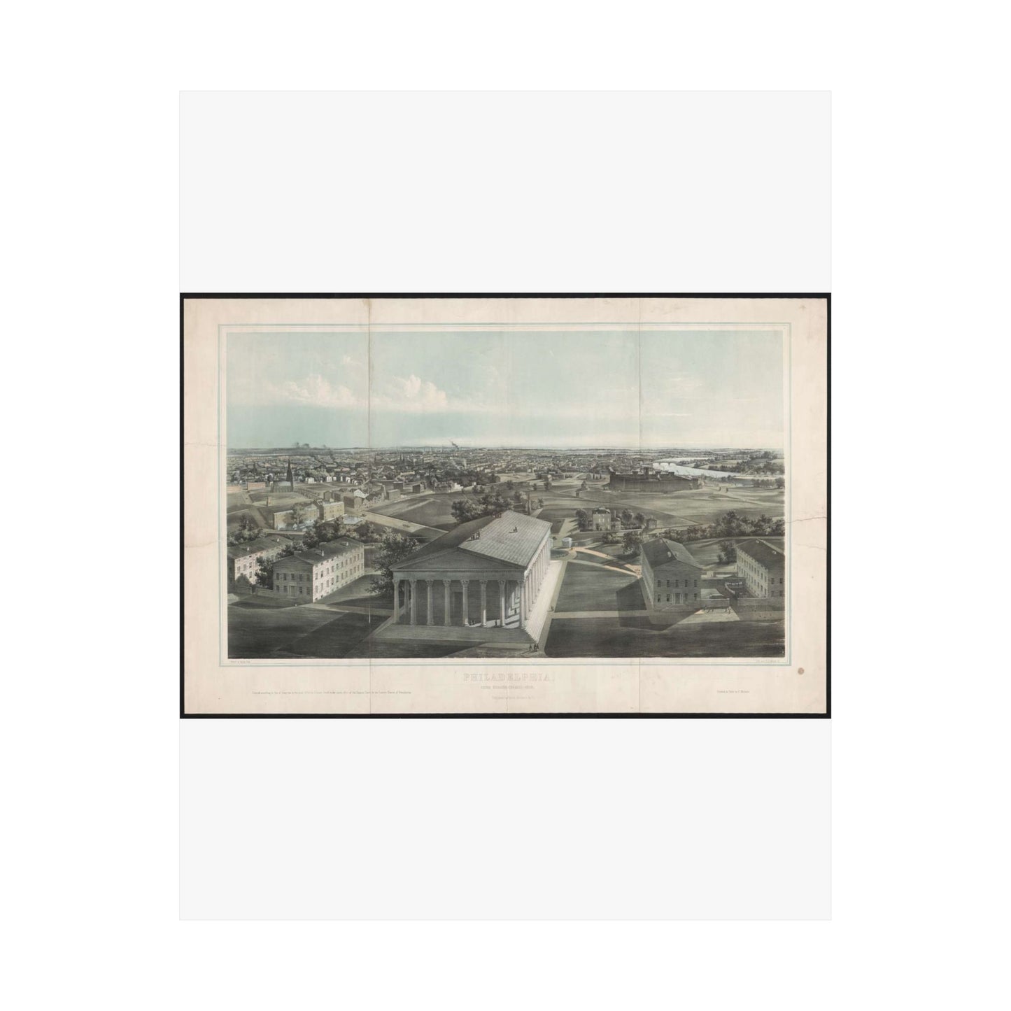 Philadelphia, from Girard College-1850 / J. W. Hill & Smith, del. ; lith. par B. F. Smith Jr. ; printed in tints by F. Michelin. High Quality Matte Wall Art Poster for Home, Office, Classroom