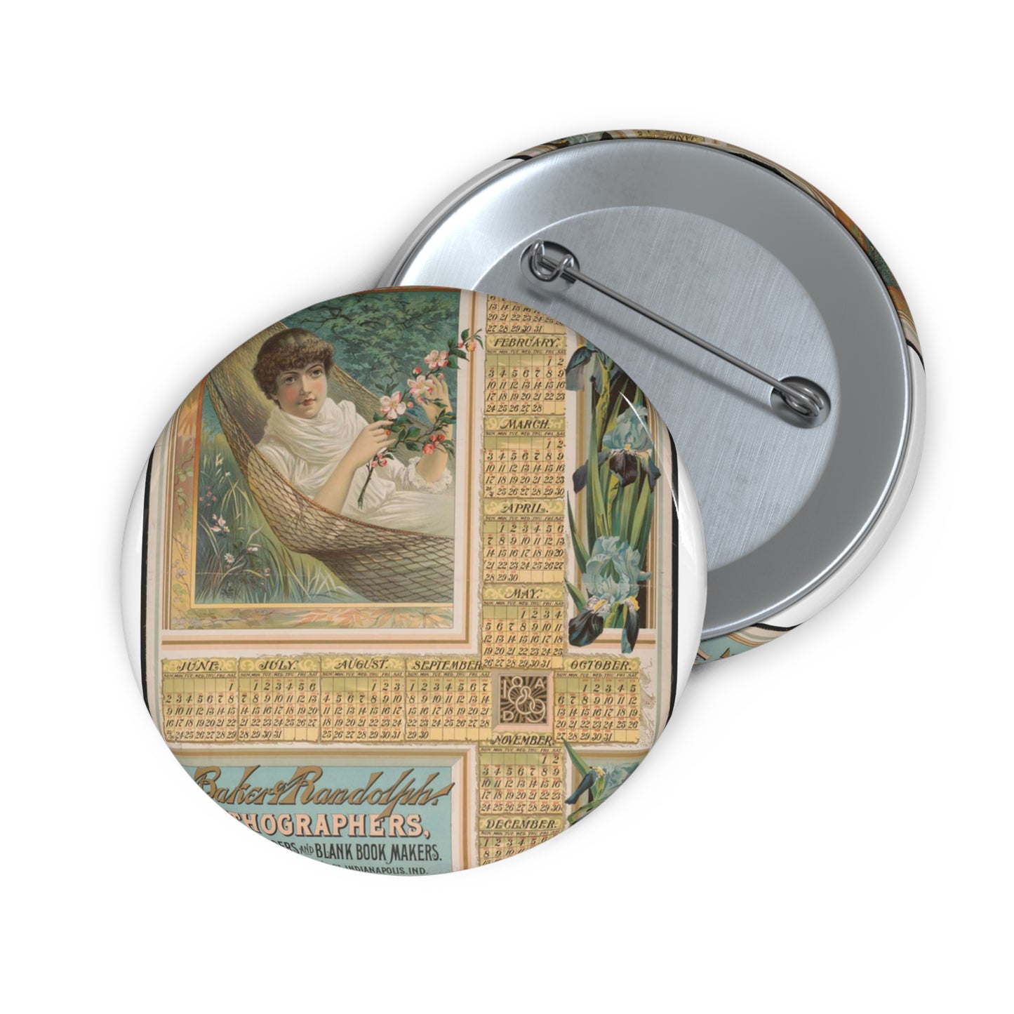 Barker & Randolph, lithographers, printers, binders and black book makers Pin Buttons with Crisp Design