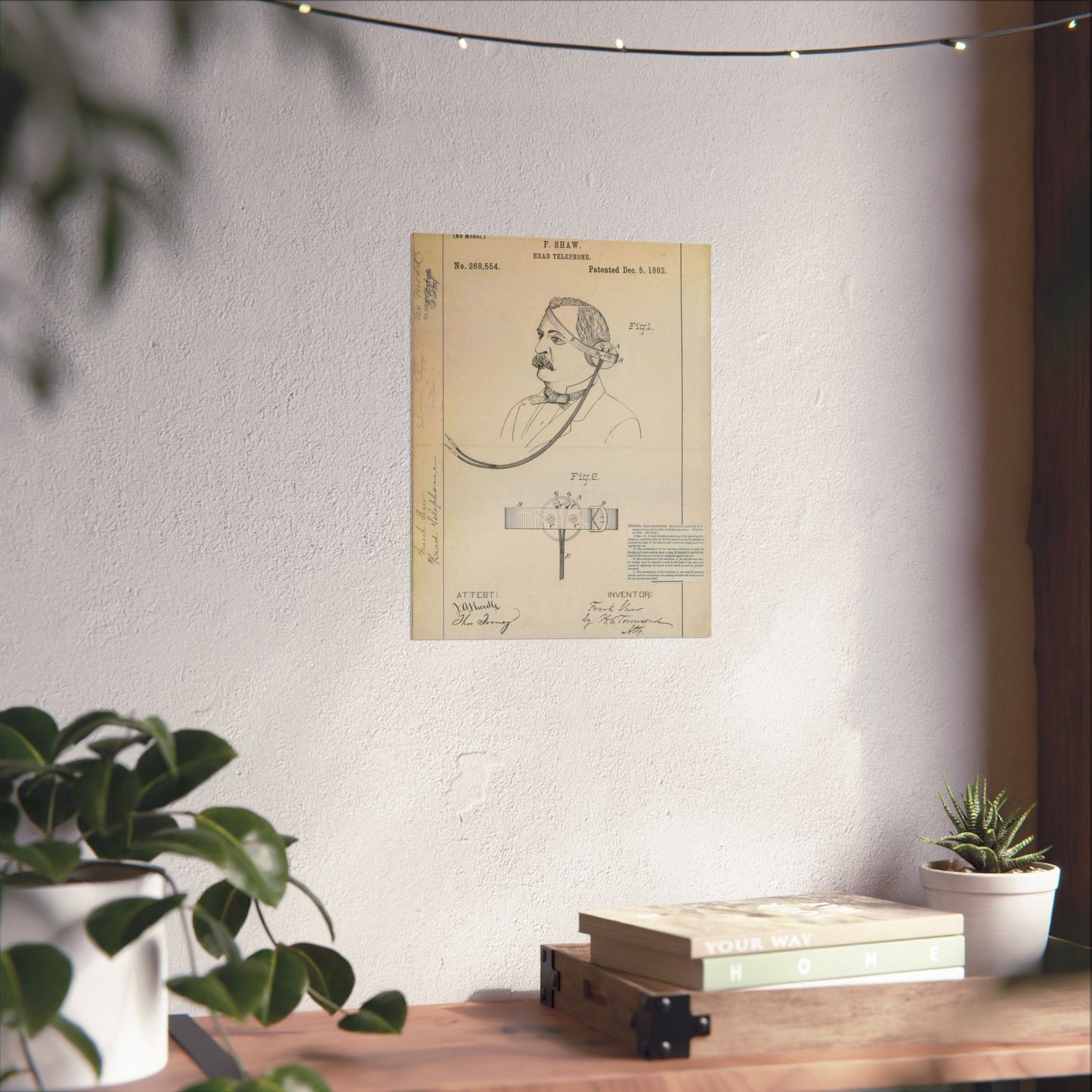 Patent drawing - for F. Shaw's Head Telephone Public domain image High Quality Matte Wall Art Poster for Home, Office, Classroom
