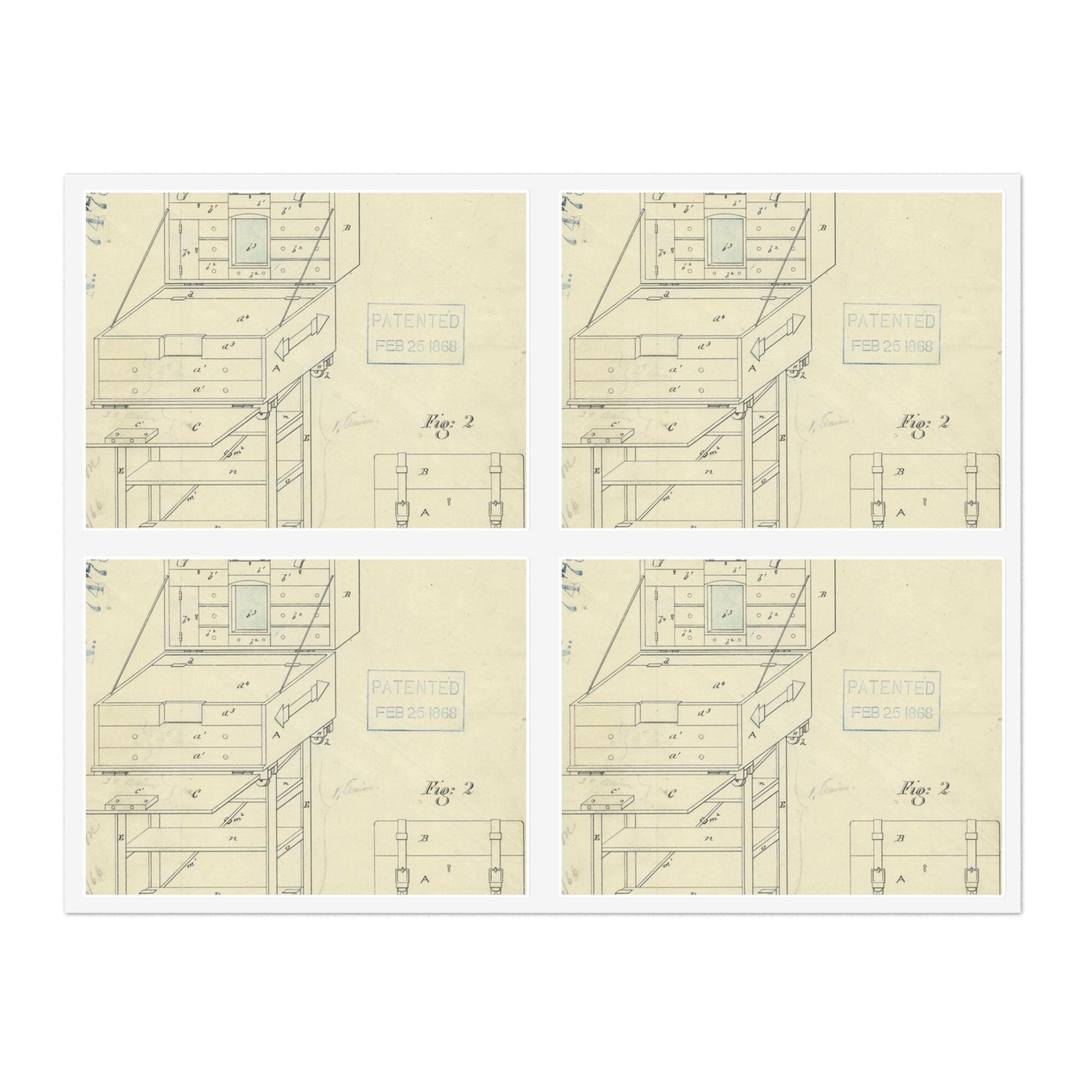 Patent Drawing of Engine - Drawing of a Travelers Trunk Public domain image Laminated UV Protective Vinyl Stickers