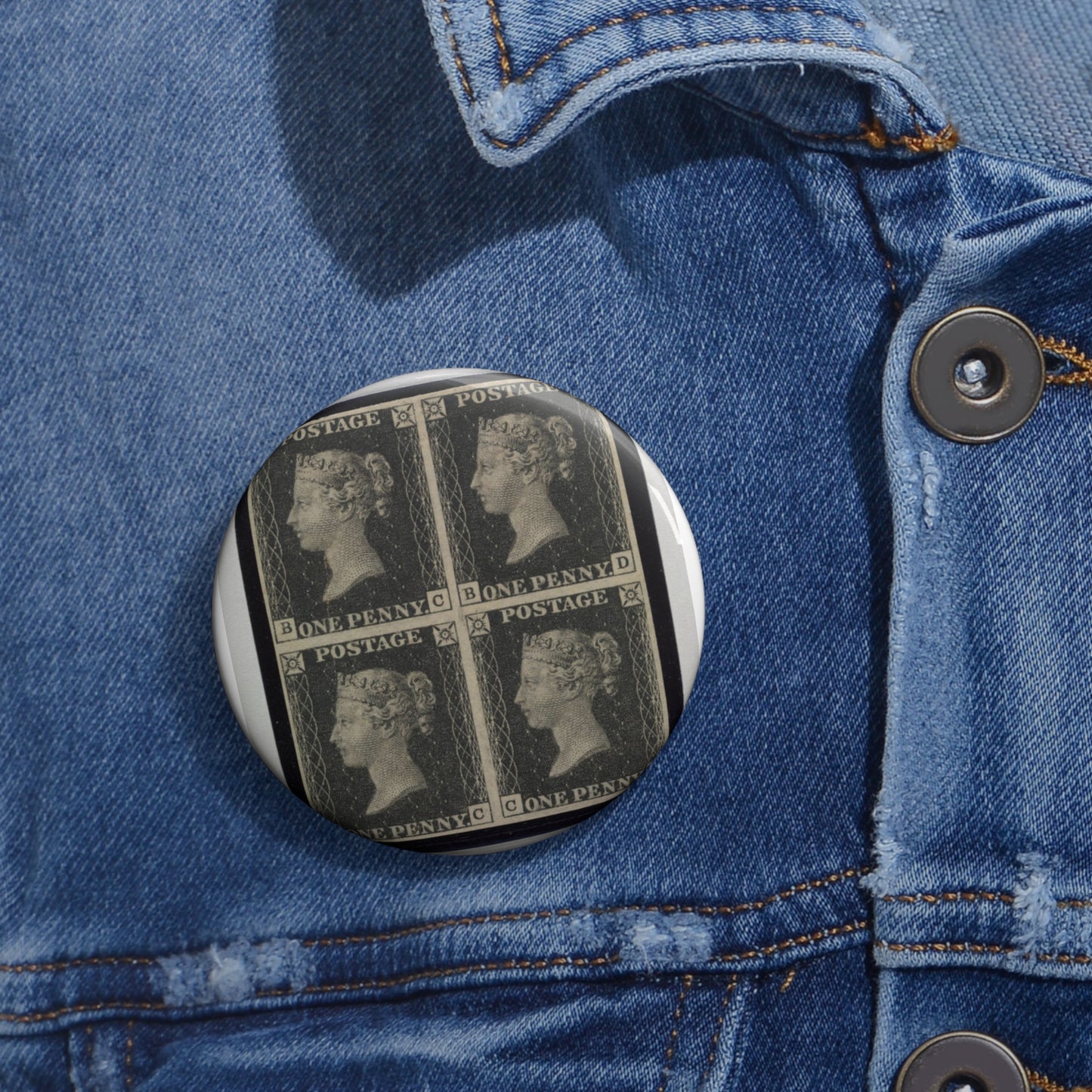 "Penny Black" postage stamps - postal stamp Pin Buttons with Crisp Design