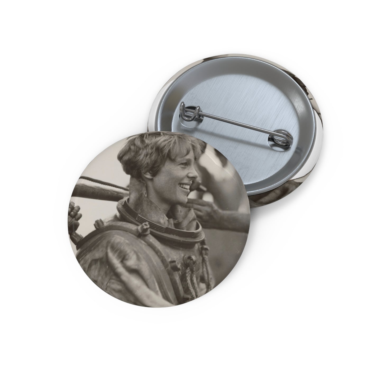 Amelia Earhart Deep Sea Diving off Block Island Pin Buttons with Crisp Design