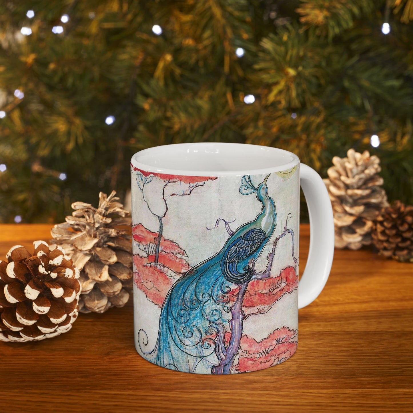 EliseuVisconti-A832-Pavão iluminado – Estudo para tecido Beautiful Novelty Ceramic Coffee Mug 11oz