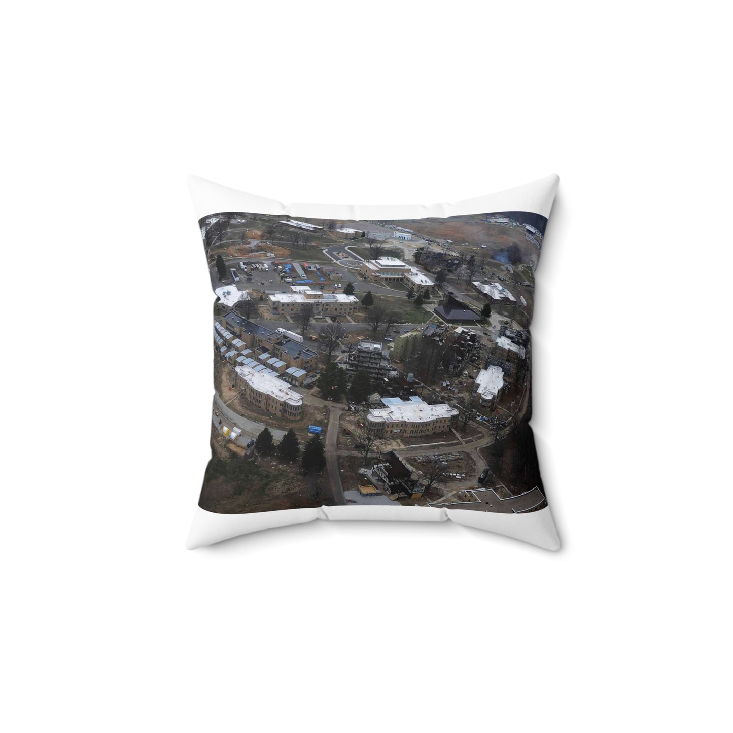 An aerial view of the Muscatatuck Urban Training Center Decorative Accent Square Pillow