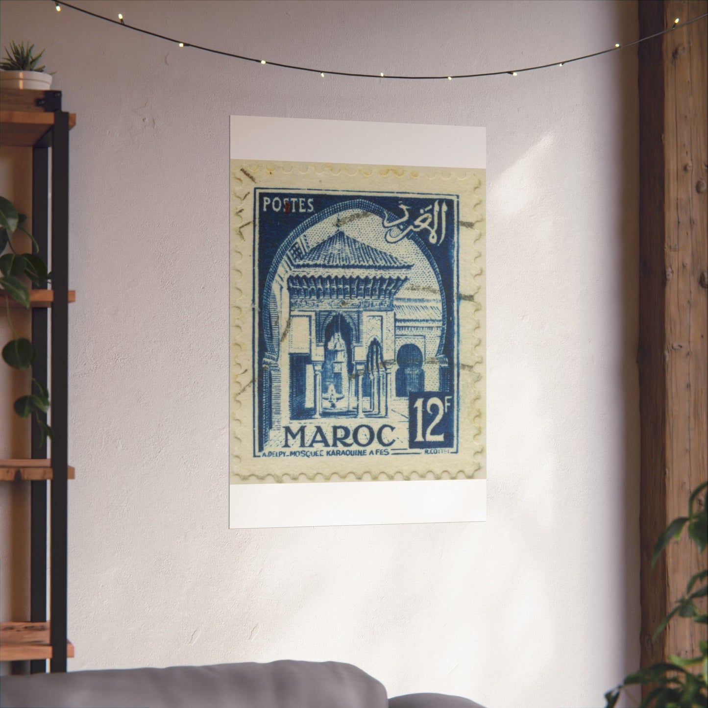 Frimärke ur Gösta Bodmans filatelistiska motivsamling, påbörjad 1950.Frimärke från Franska Marocko, 1951. Motiv av moskéen Karaouin. High Quality Matte Wall Art Poster for Home, Office, Classroom