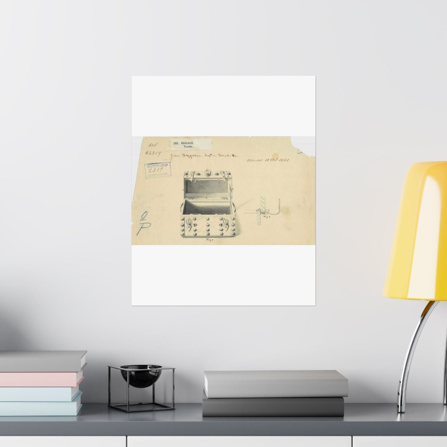 Patent drawing - Drawing of a Traveling Trunk Public domain image High Quality Matte Wall Art Poster for Home, Office, Classroom