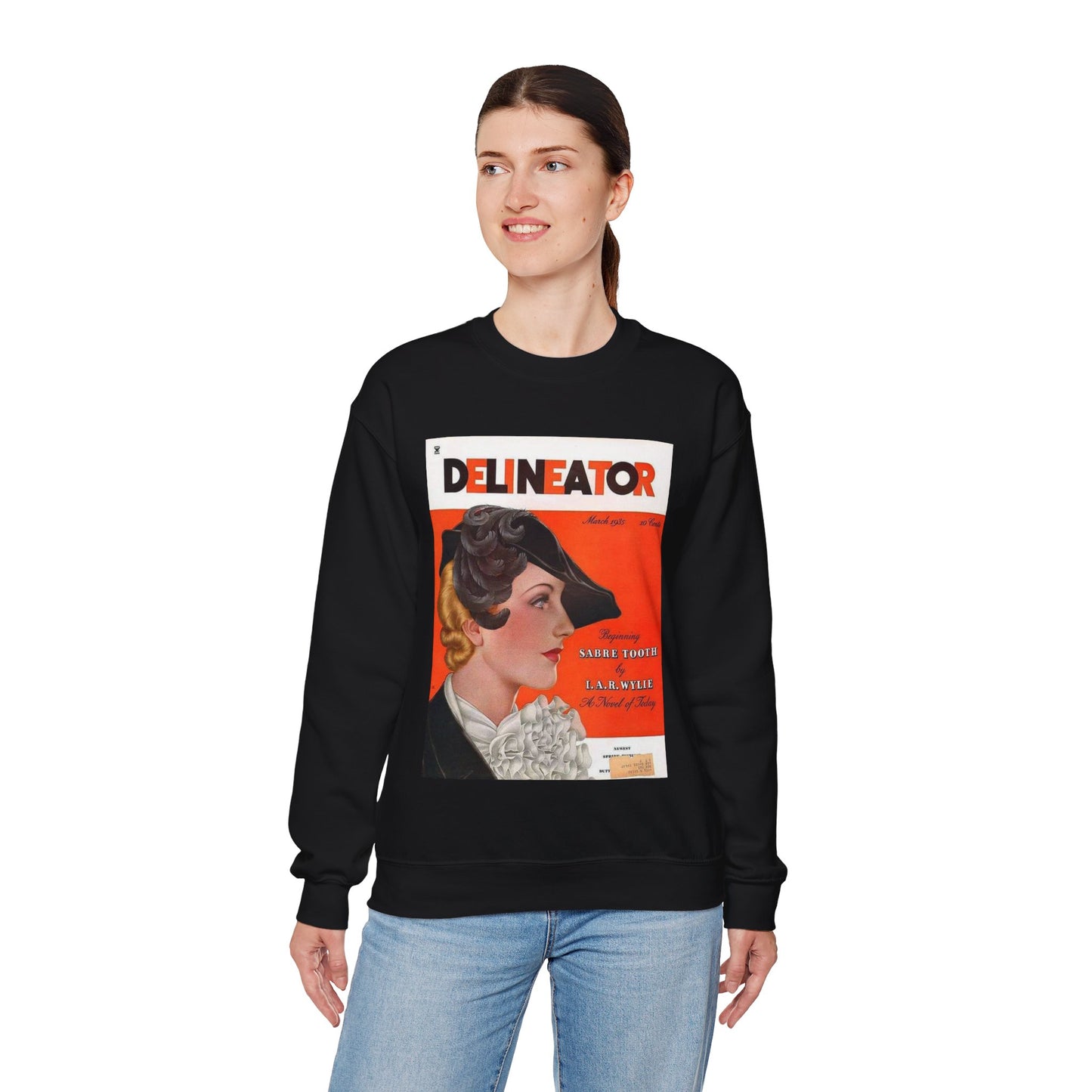 Delineator 1935-03 - Art Deco public domain image Black Heavy Blend Adult Crew Neck SweatShirt
