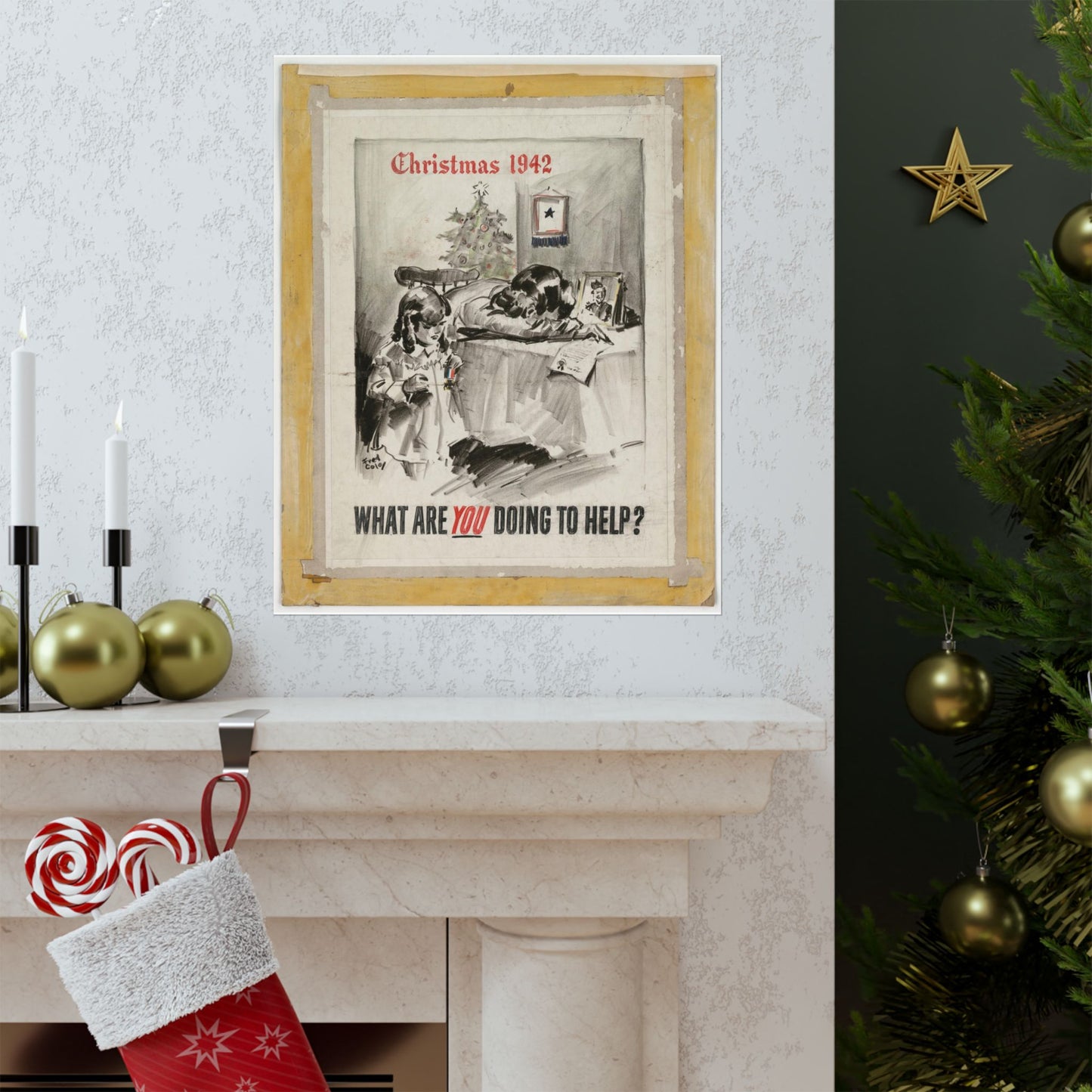 What Are You Doing to Help? Christmas 1942 High Quality Matte Wall Art Poster for Home, Office, Classroom